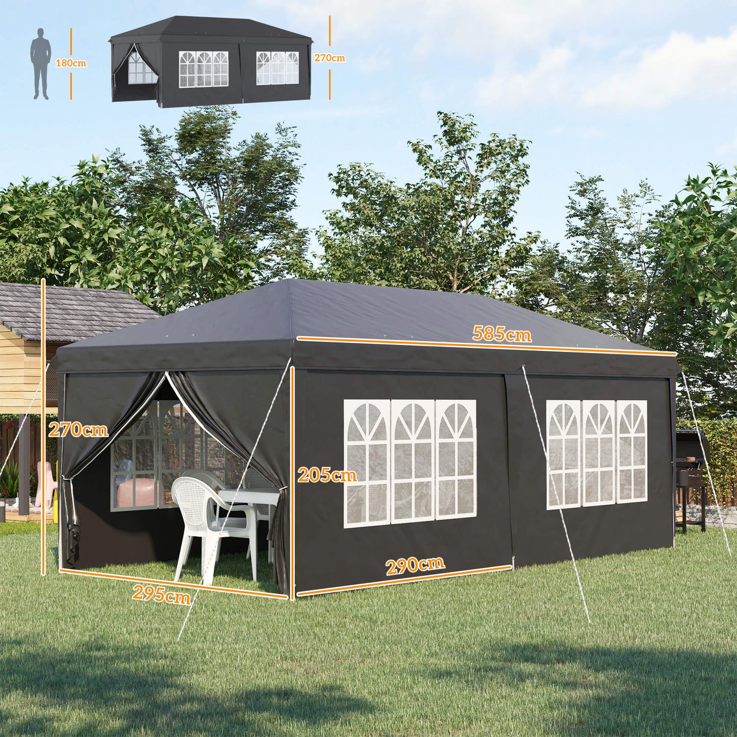 3 x 6 m Pop Up Gazebo with Sides and Windows