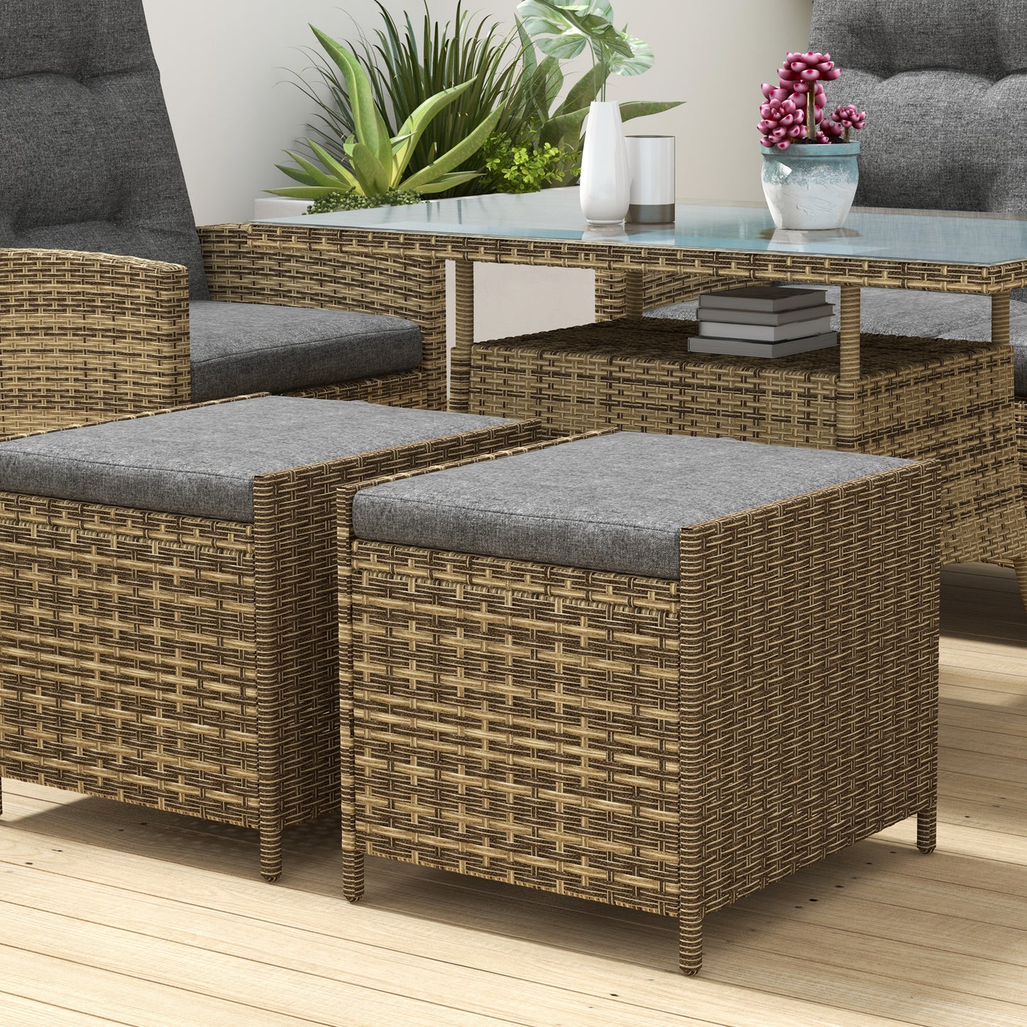 Six-Piece Rattan Garden Set, with Reclining Chairs
