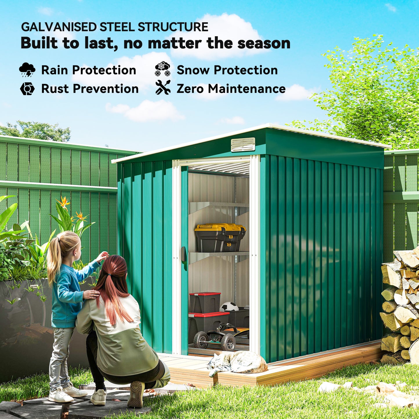7 x 5ft Galvanised Metal Shed with Sliding Door