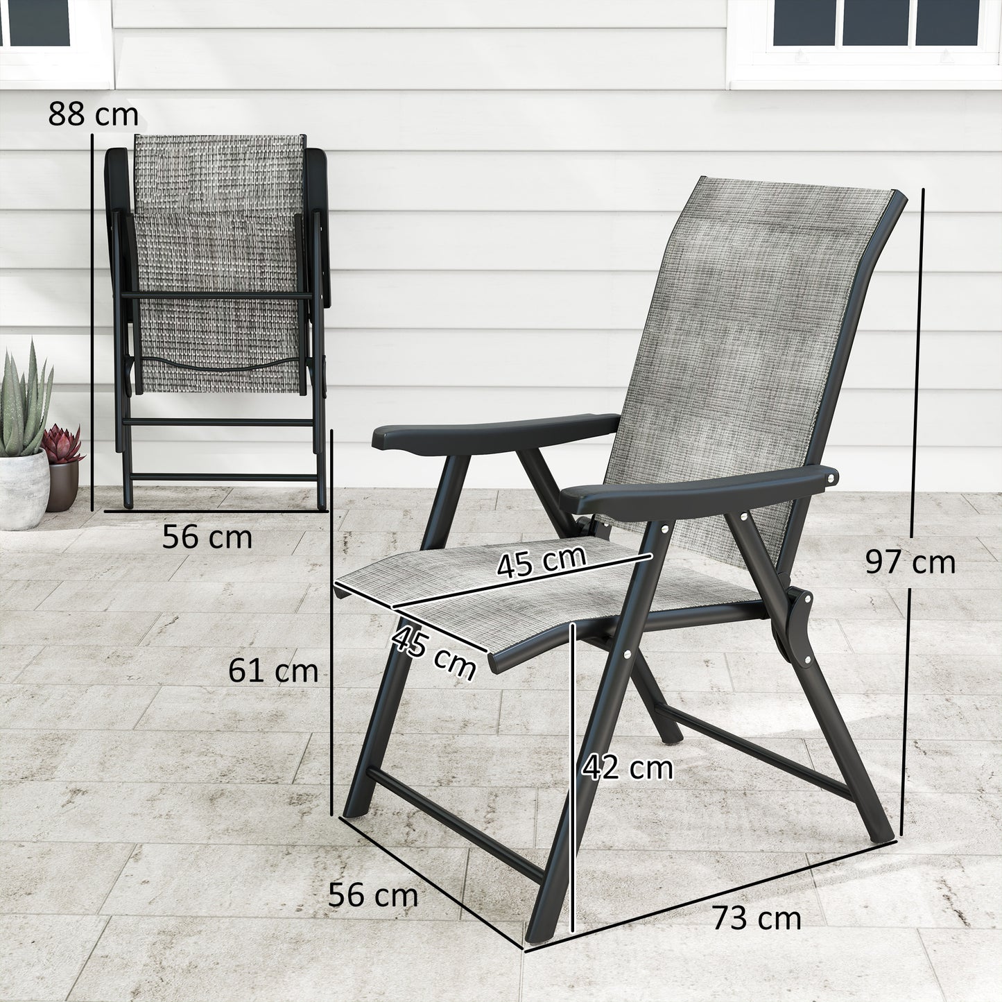 Set of Two Folding Outdoor Chairs - Black/Grey