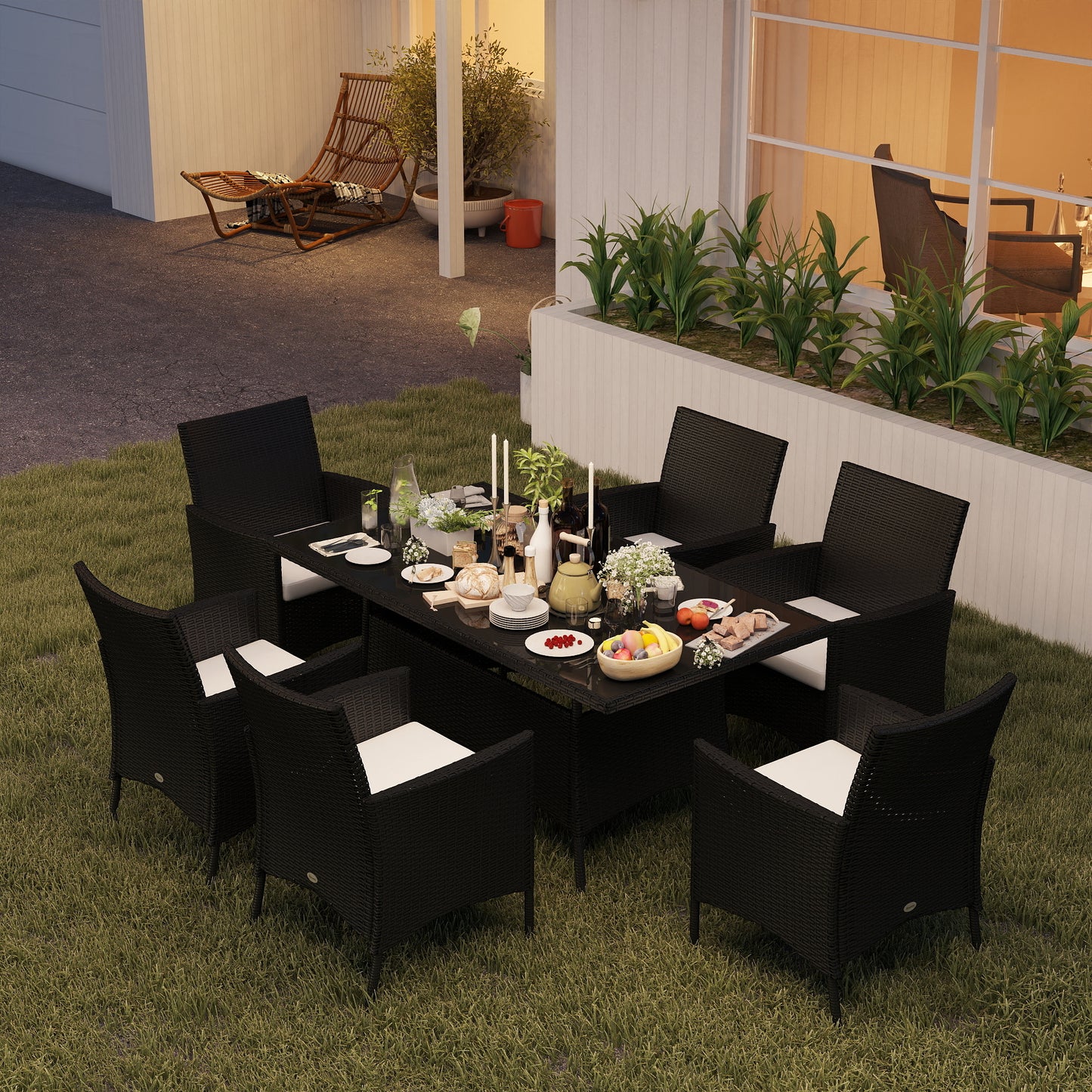 6 Seater Rattan Dining Set with Cushions