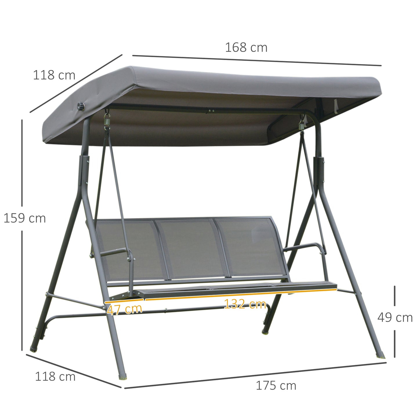 3 Seater Swing Chair, Garden Swing Bench with Canopy