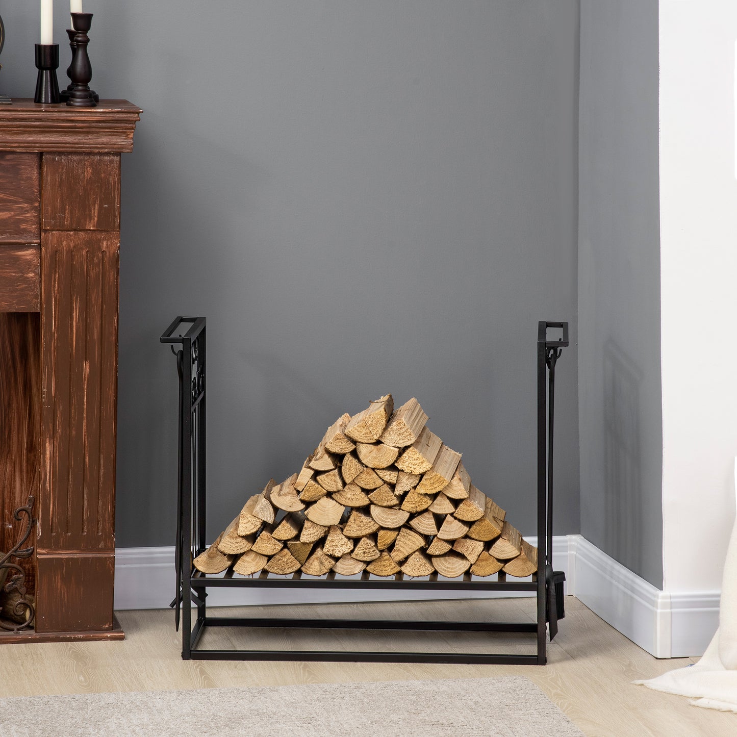 Steel Firewood Log Holder Indoor Outdoor Firewood Rack Fireplace