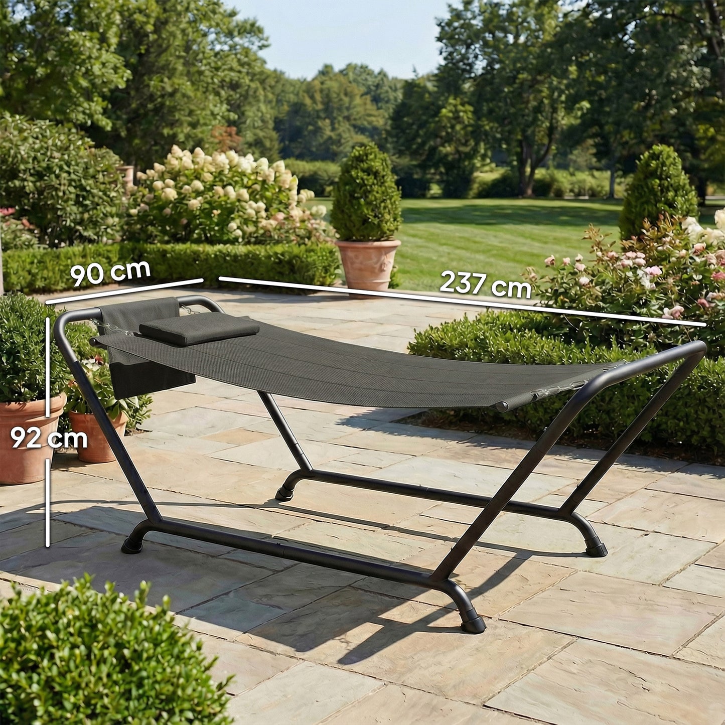Outdoor Hammock with Stand, Freestanding Hammock with Side Pocket