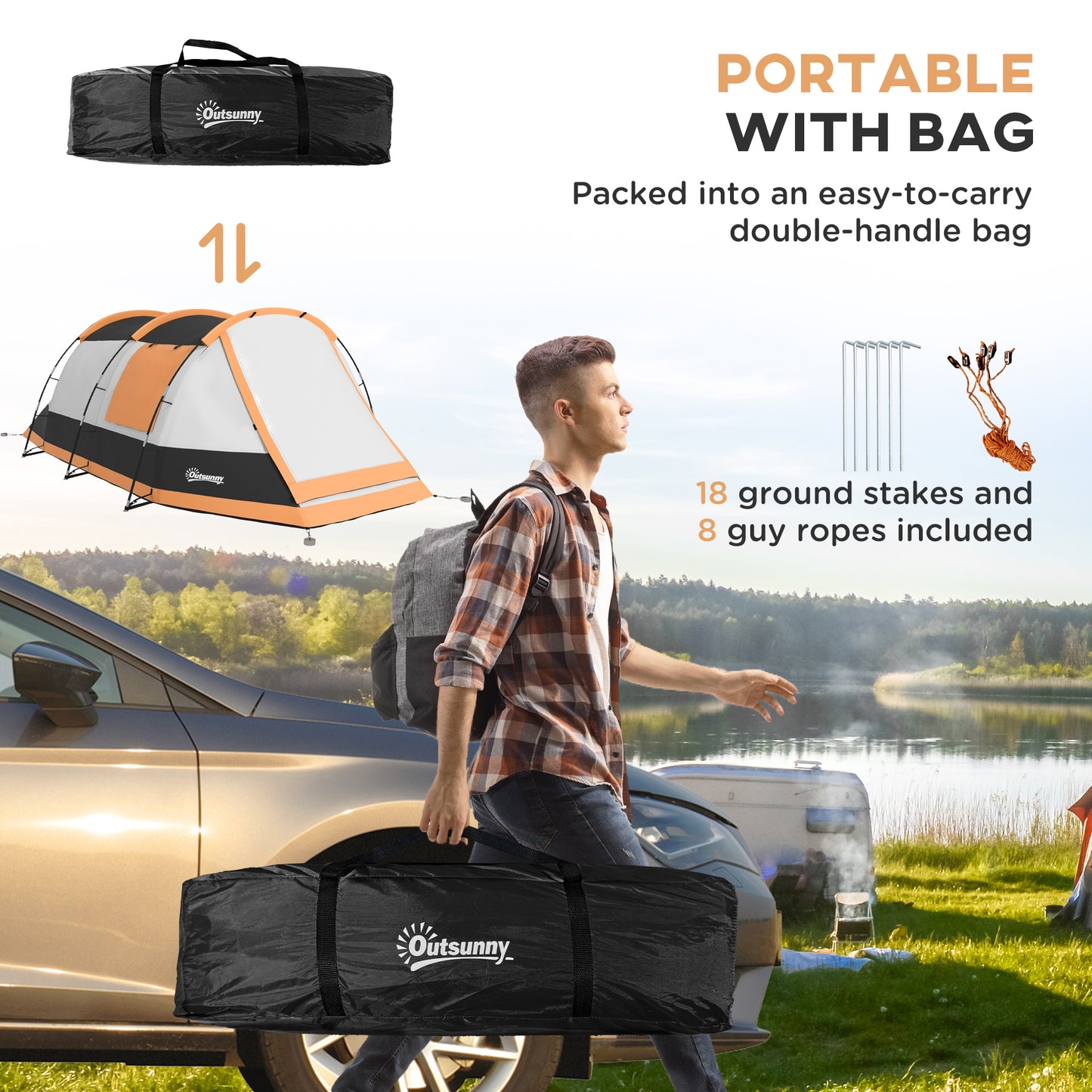 Three-Man Camping Tent, with Two Rooms and Porch