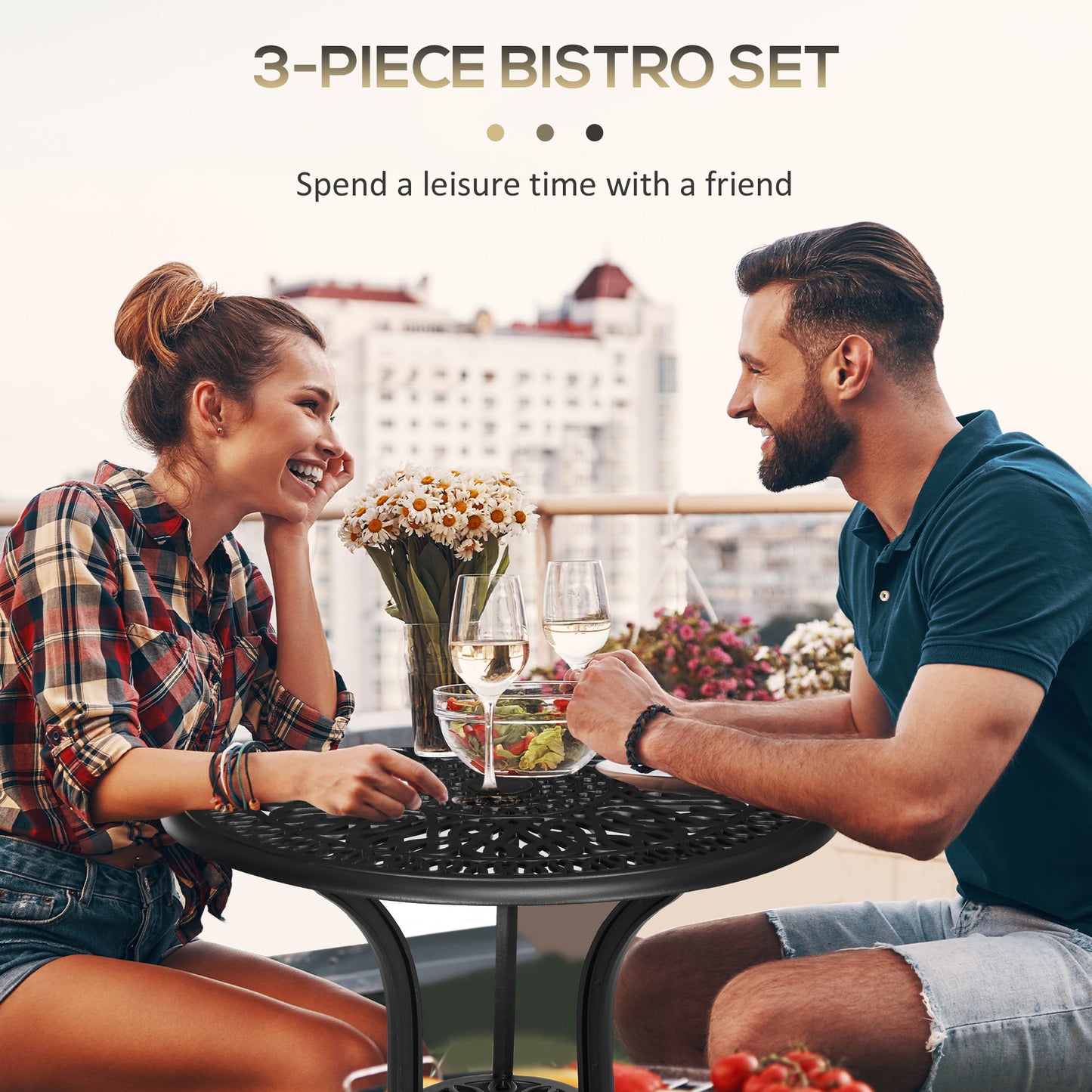 3 Piece Garden Bistro Set, Cast Aluminium Outdoor Furniture Set