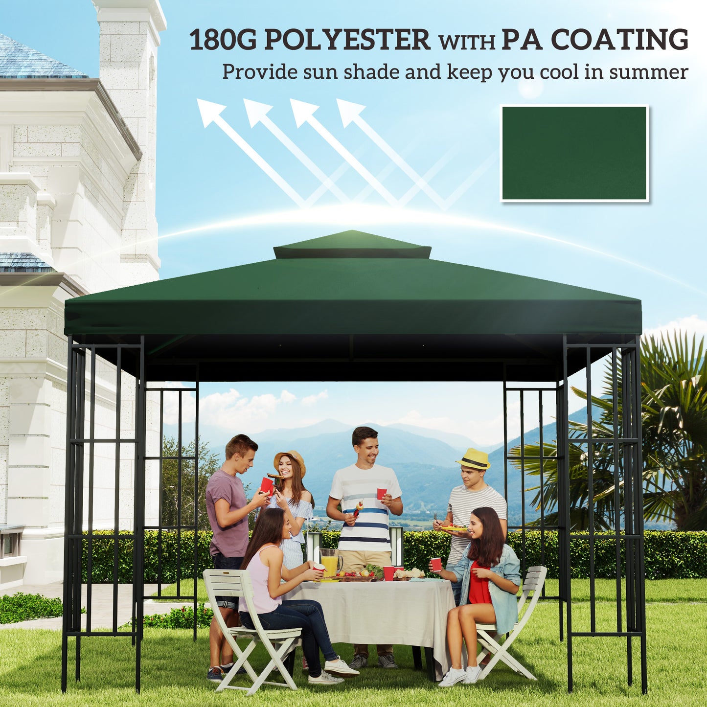 3(m) Gazebo Top Cover Double Tier Canopy Replacement Pavilion Roof (1)