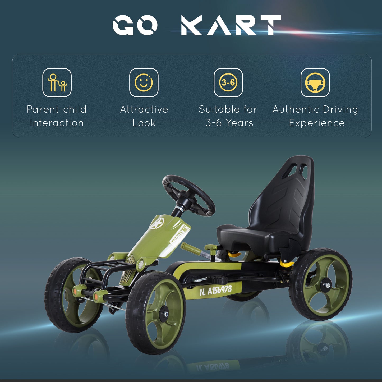 Pedal Go Kart, Kids Ride On Racer with EVA Tyres, Manual Clutch