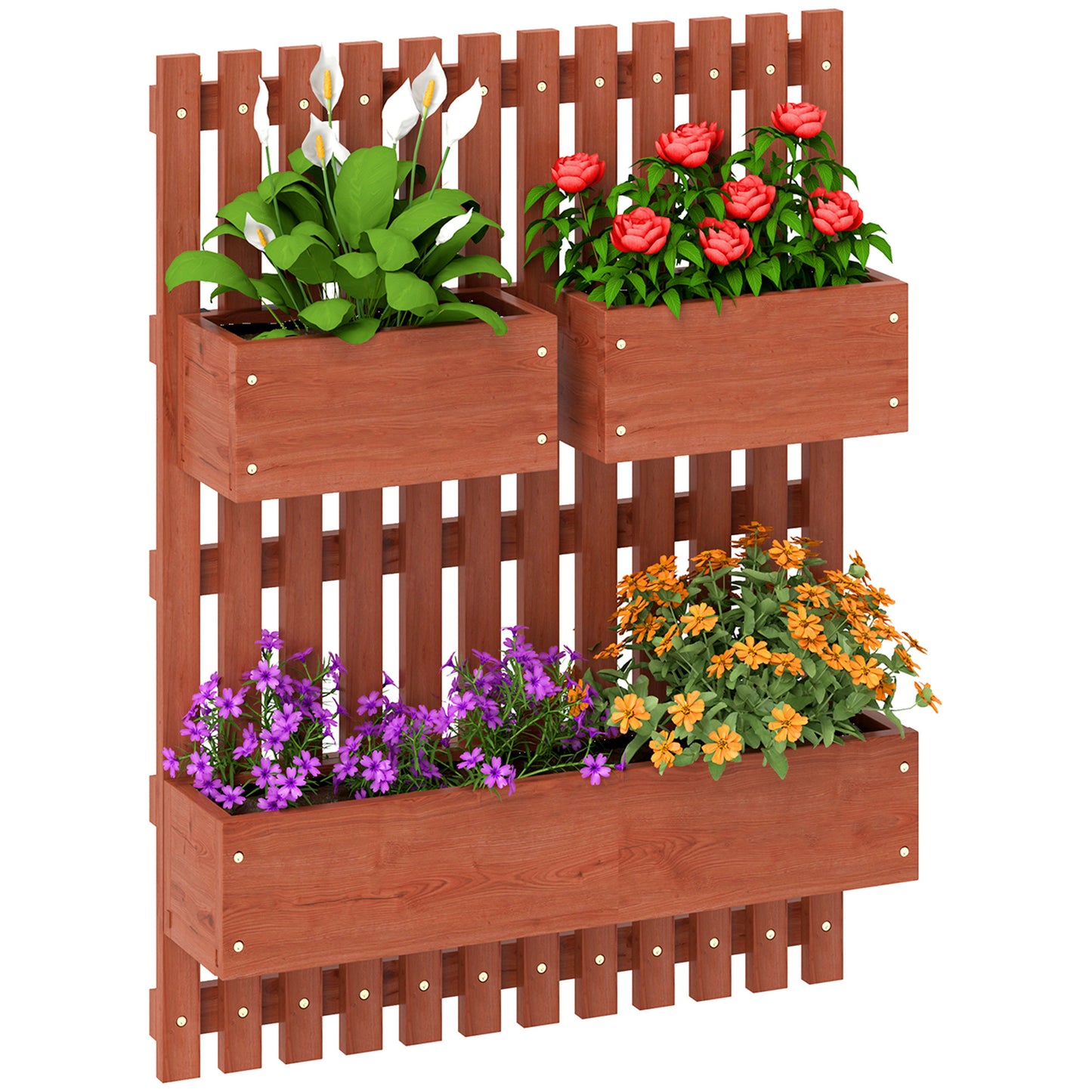Wall-mounted Wooden Garden Planters with Trellis