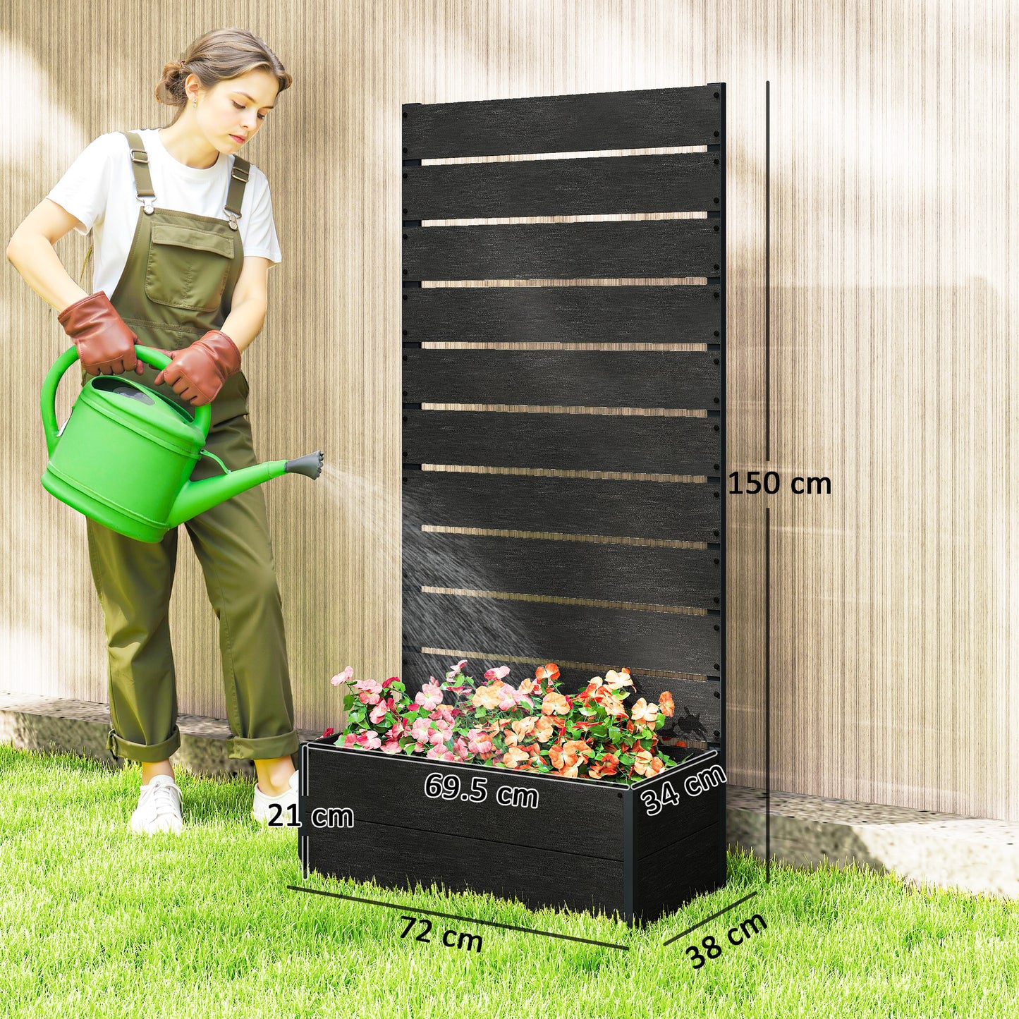 34 x 69.5cm Garden Planter Box, with Back Trellis