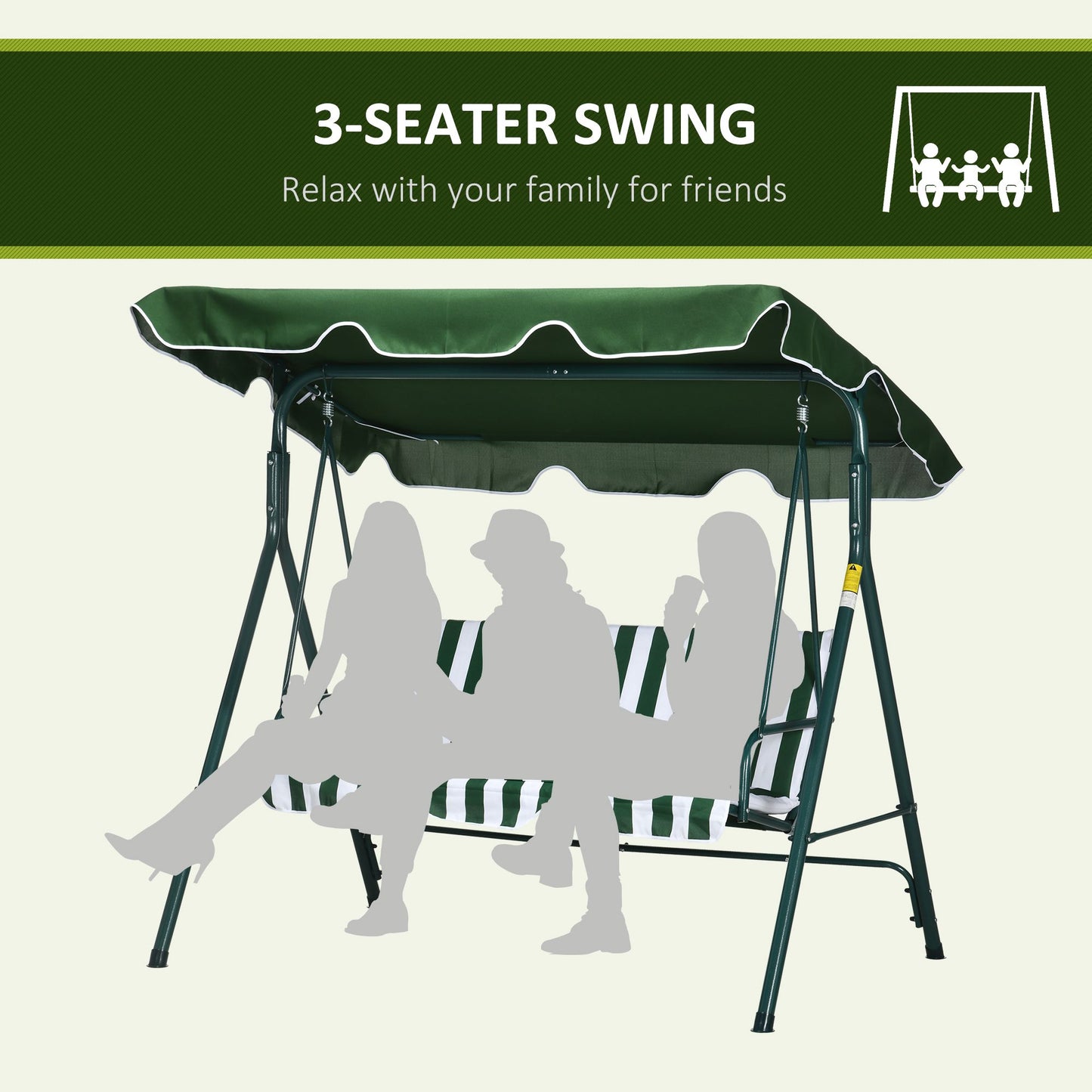 3-Seat Swing Chair Garden Swing Seat with Adjustable Canopy for Patio