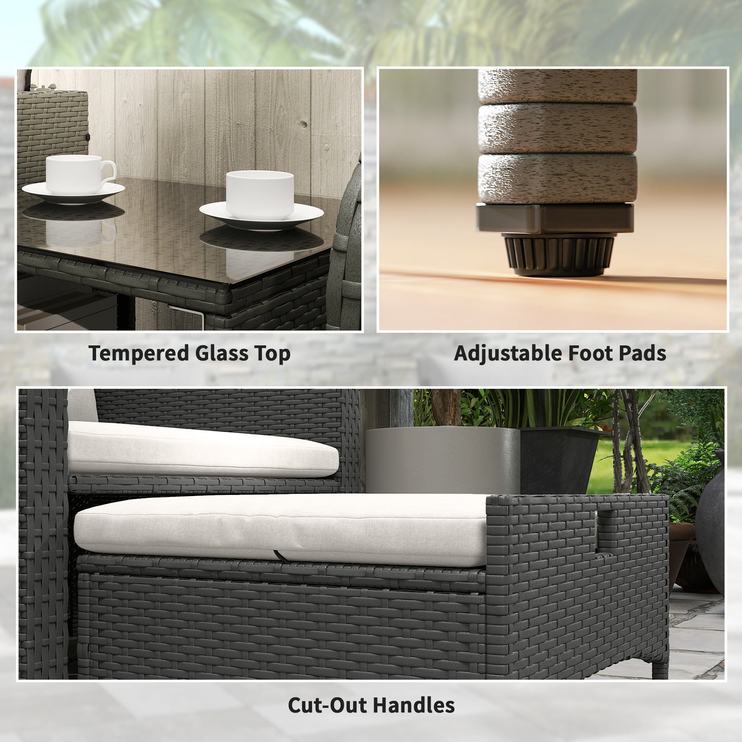 Five Piece Rattan Garden Furniture Set with 2-Tier Coffee Table