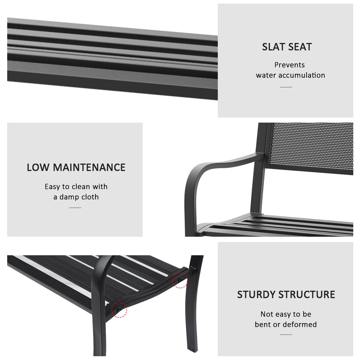 Garden Bench Furniture Patio Park 2 Person Chair Seat Steel Black