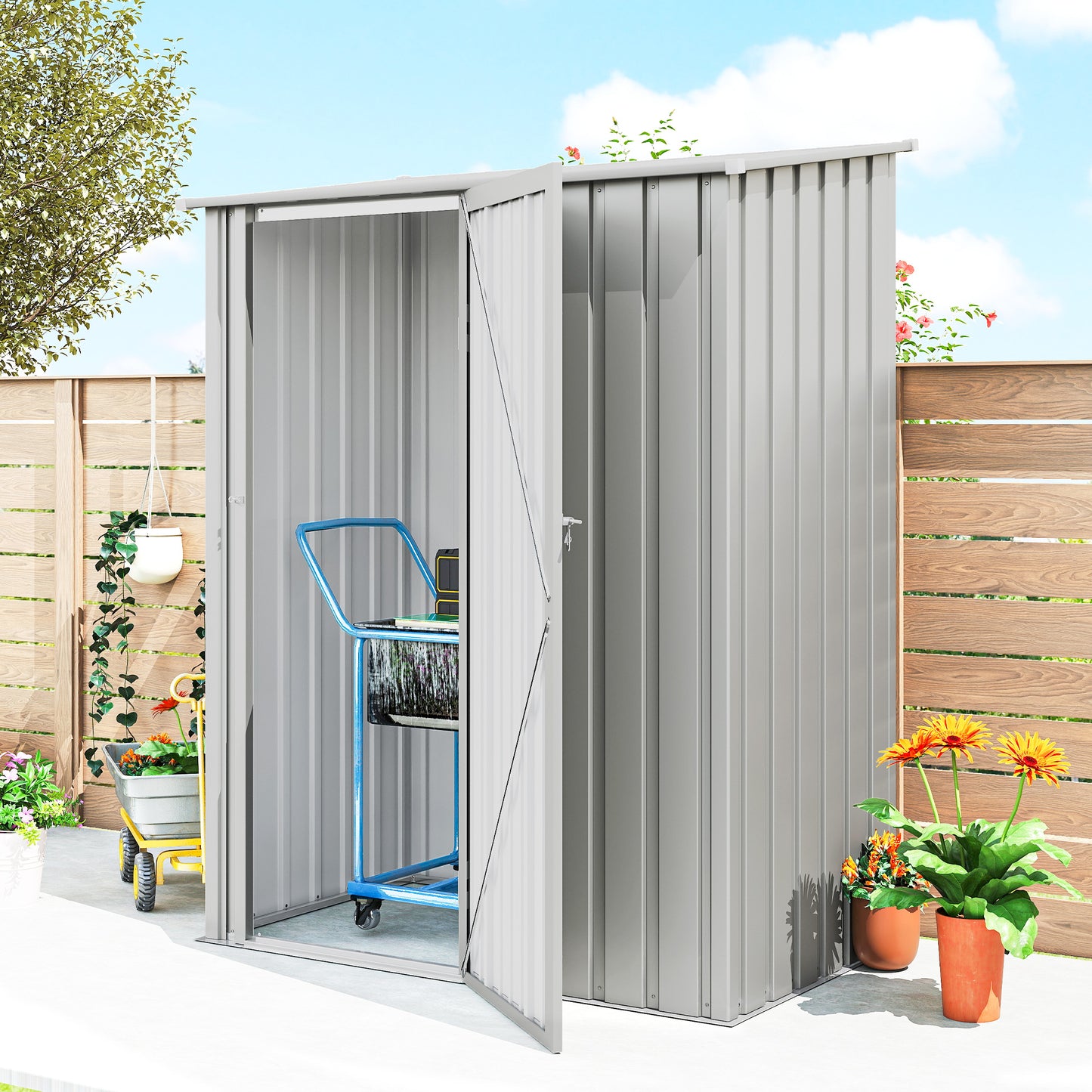 5ft x 3ft Garden Storage Shed, Outdoor Metal Shed with Sloped Roof