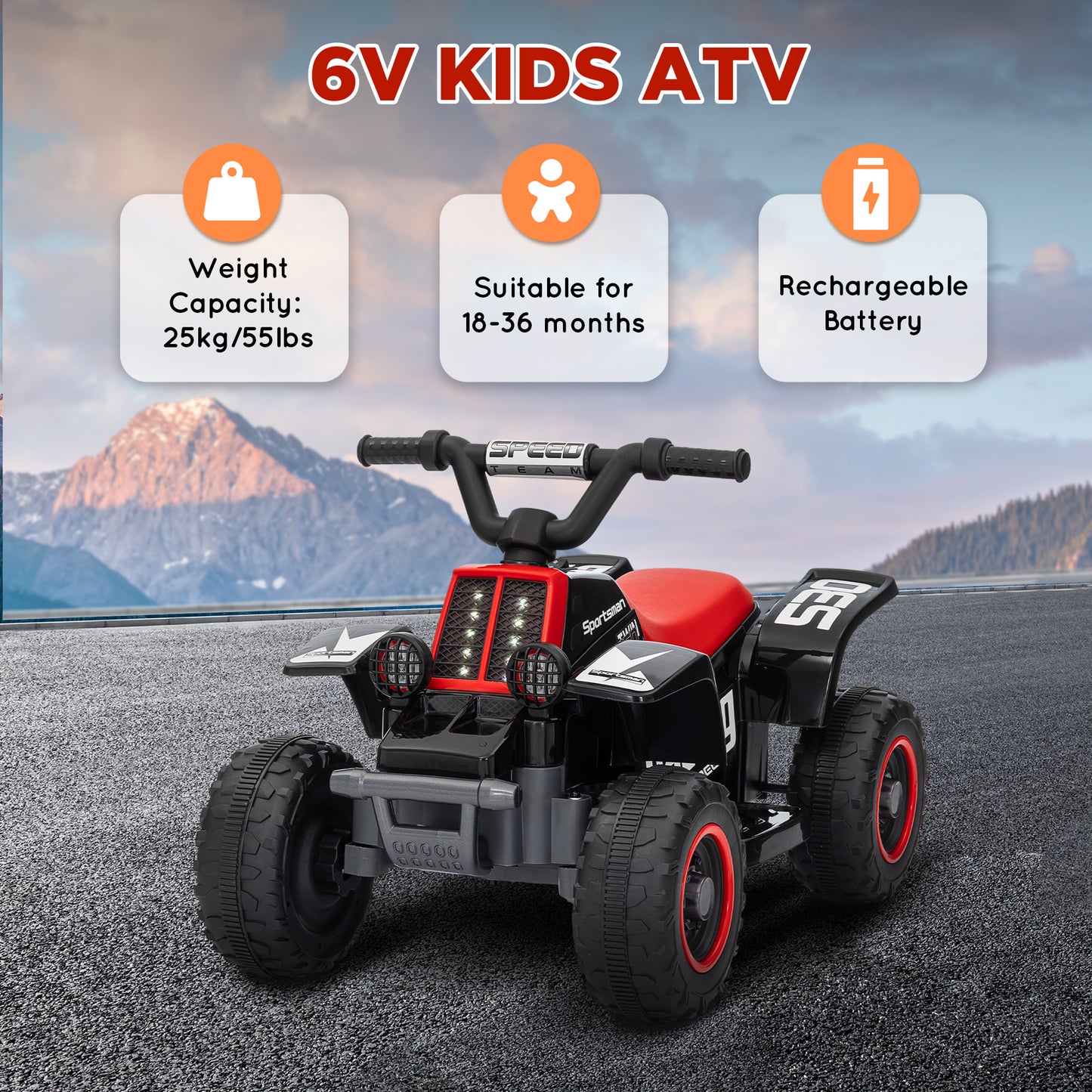 6V Electric Quad Bike for Kids, Ride On ATV w/ Forward/Reverse