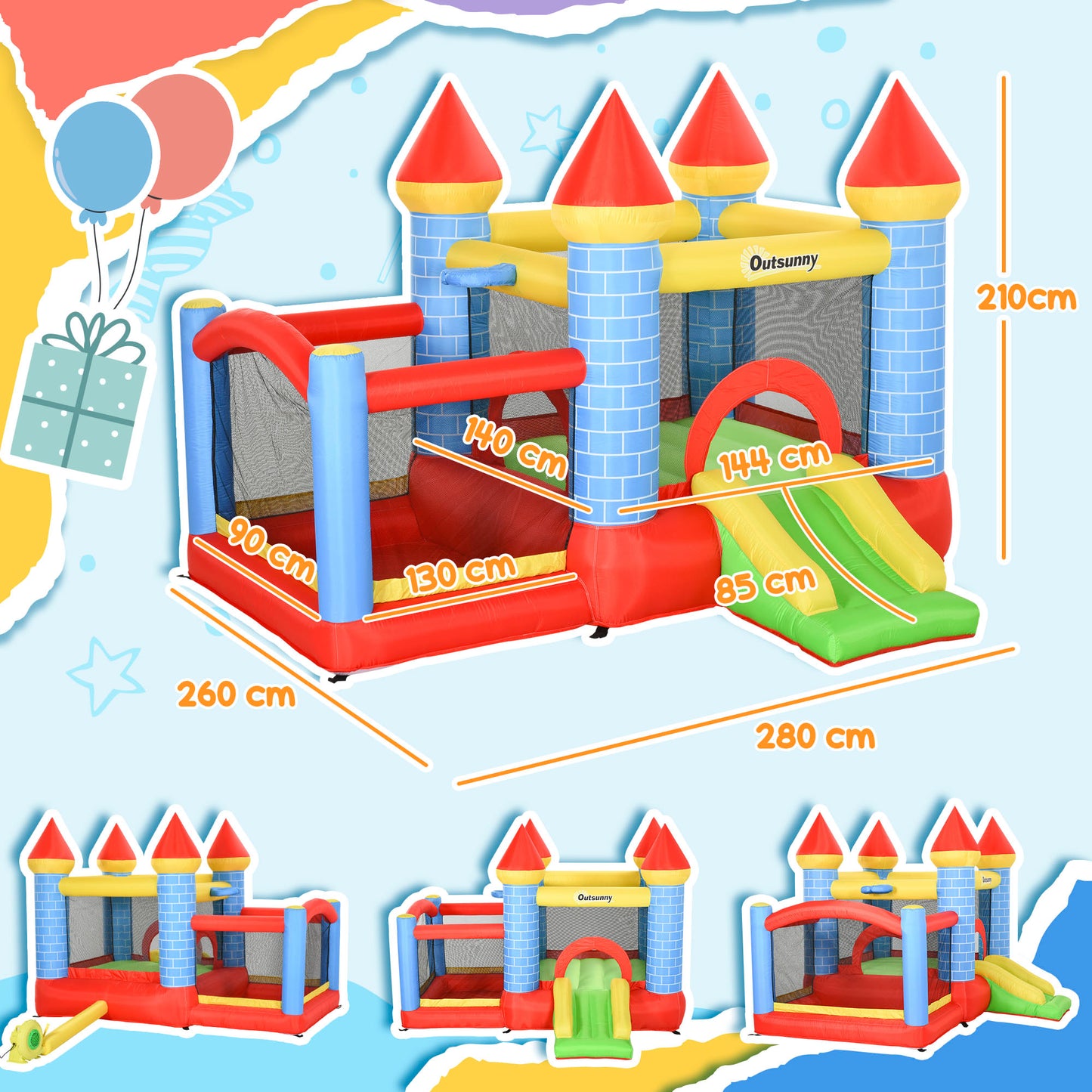 Kids Bounce Castle Inflatable Trampoline Slide Pool Basket