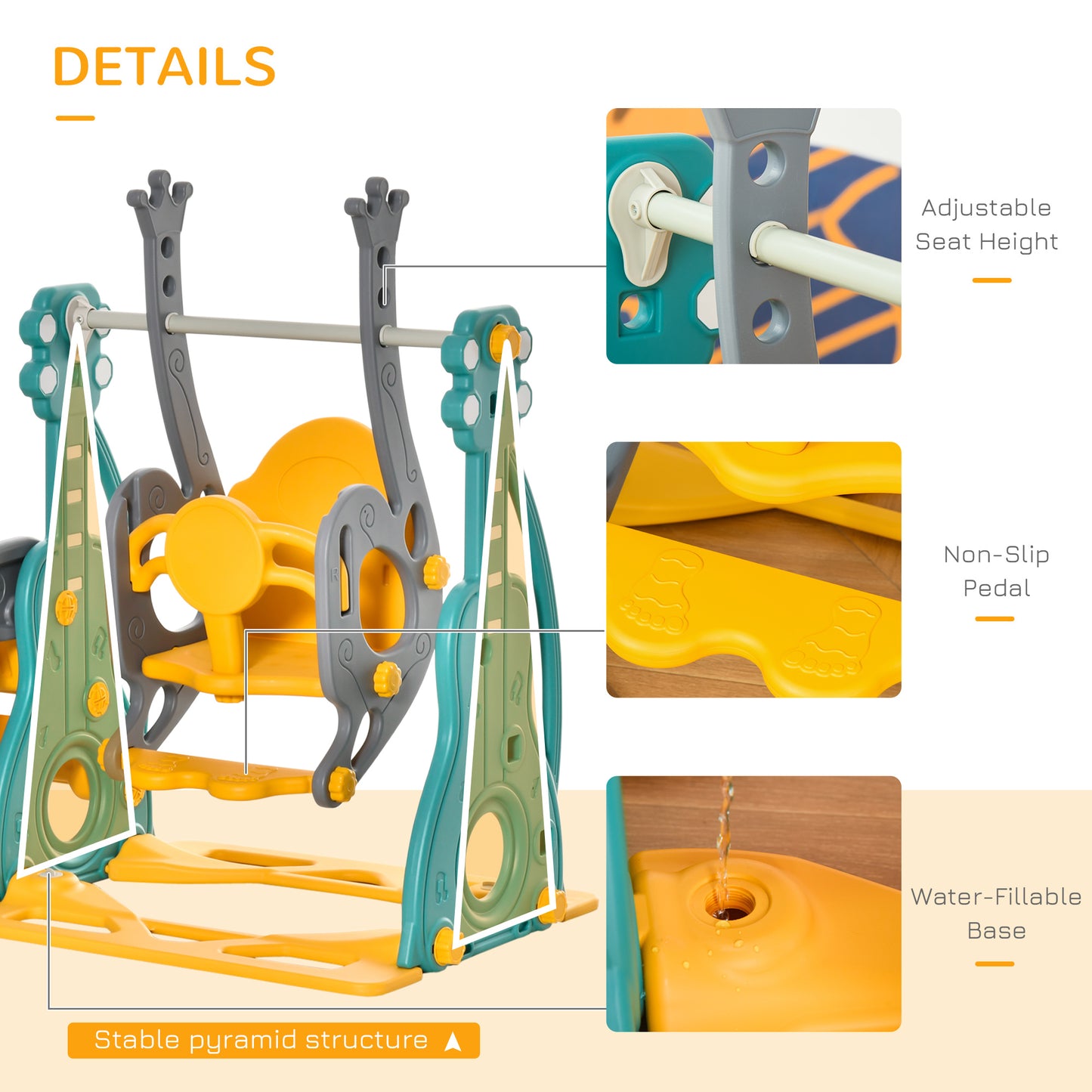 3-IN-1 Kids Swing and Slide Set