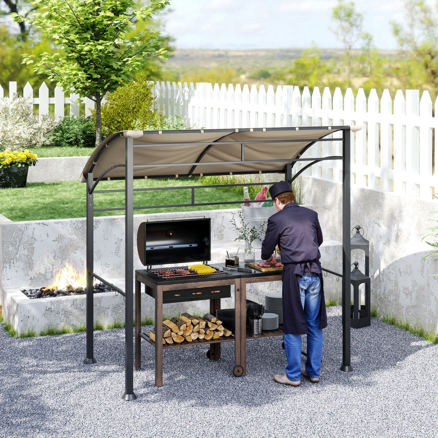 2.2 x 1.5 m BBQ Grill Gazebo Tent, Garden Grill with Metal Frame