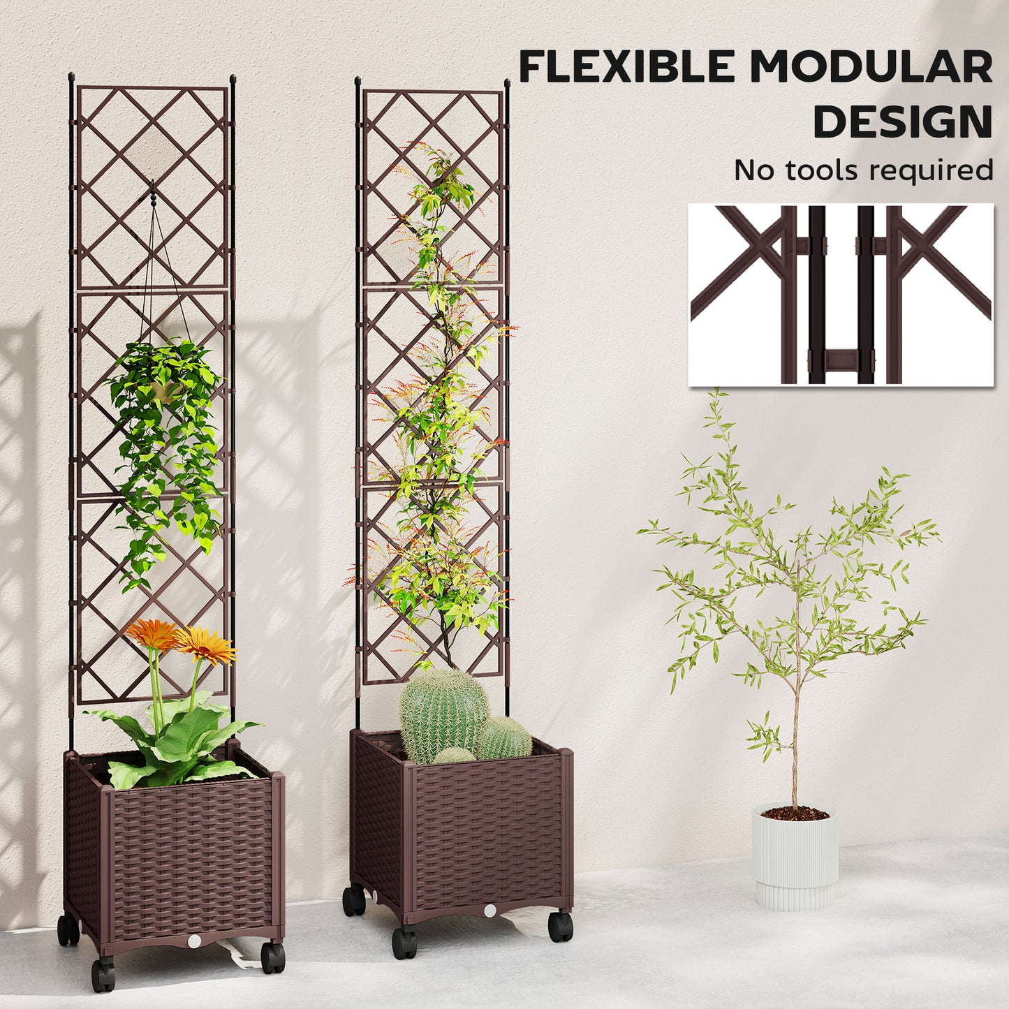 Plastic Raised Planter with Trellis