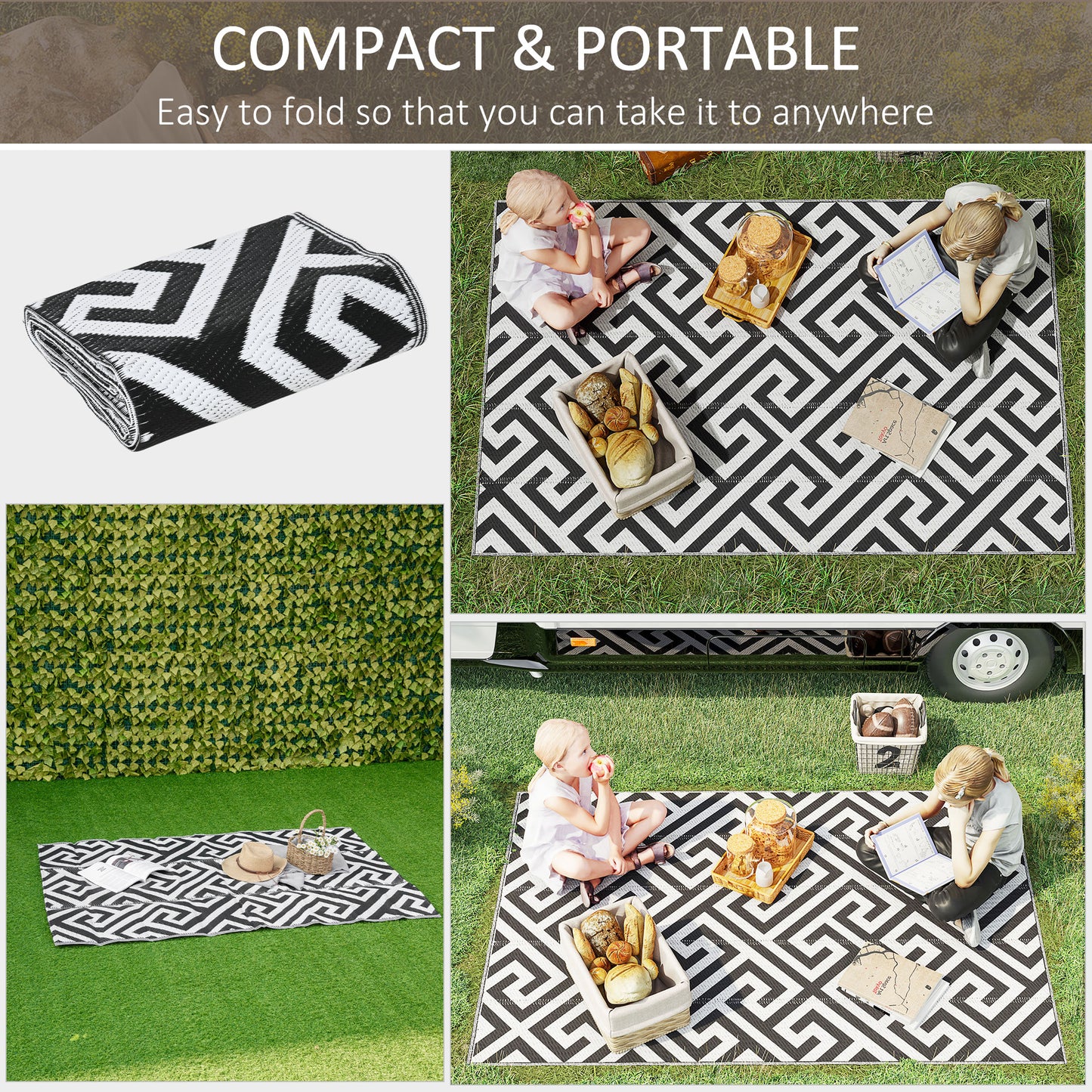 Outdoor Rug Reversible Mat Plastic Straw Rug Portable RV Camping Mat