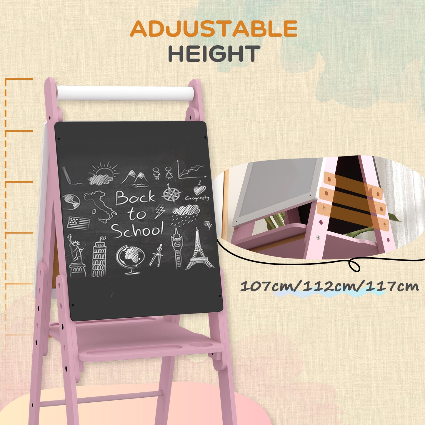Three-In-One Easel for Kids, with Paper Roll, Adjustable Height