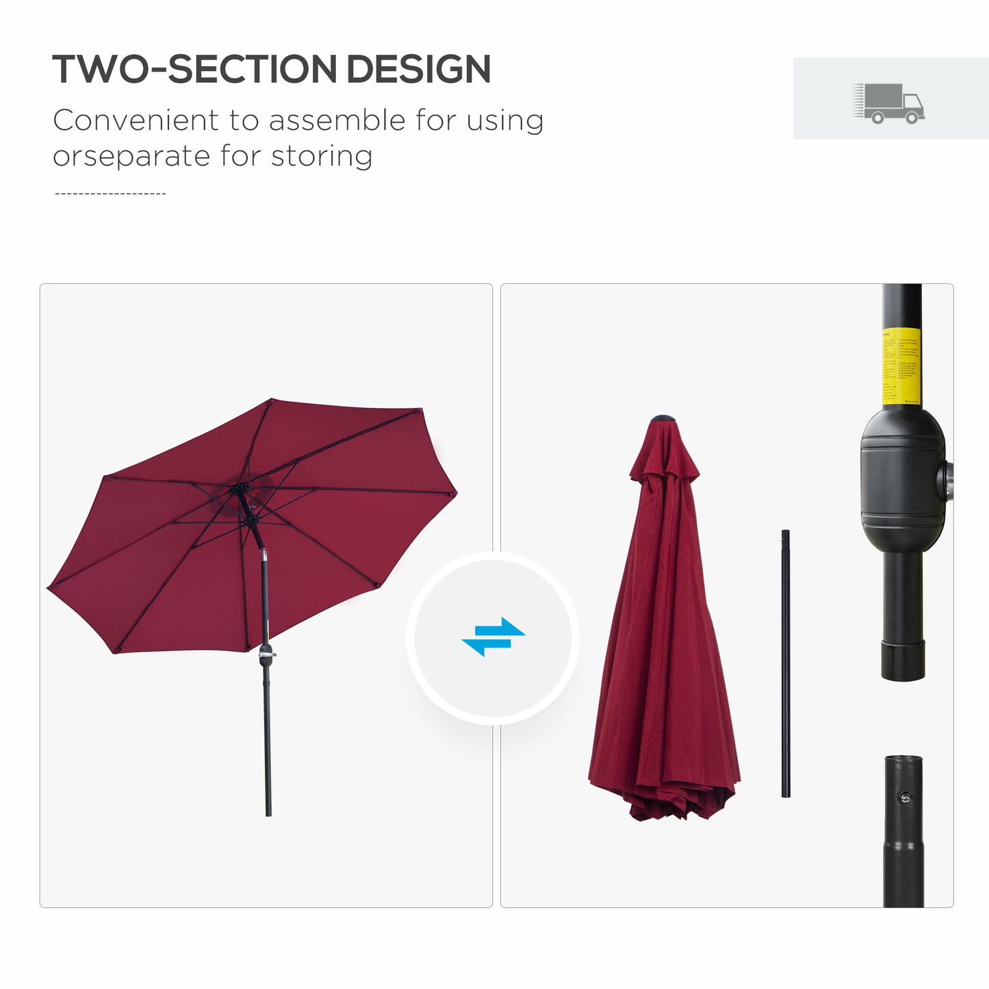 2.7M Garden Parasol Umbrella with Glass Fibre Ribs