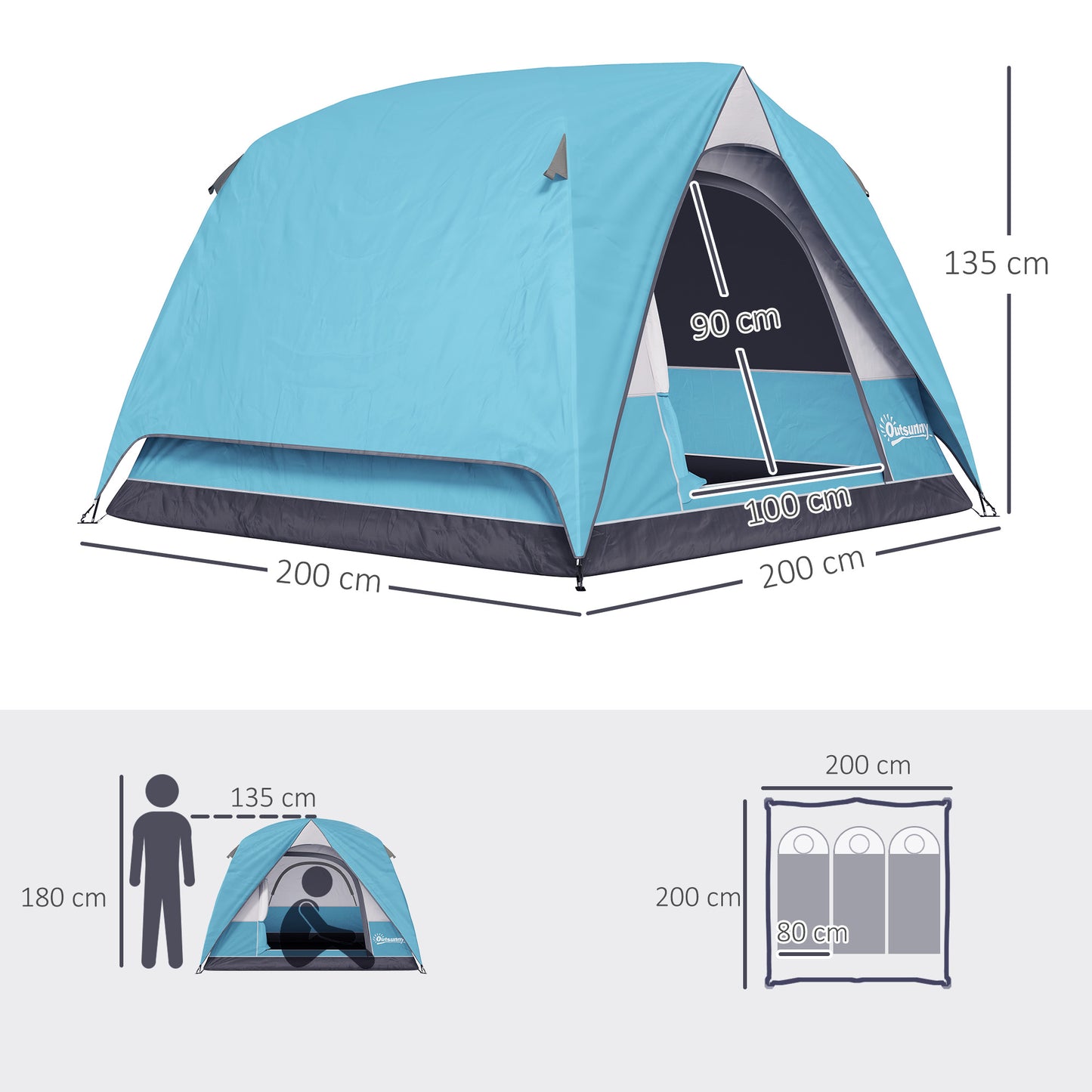 3-4 Person Camping Tent, Easy Set Up Waterproof Dome Tent (2)
