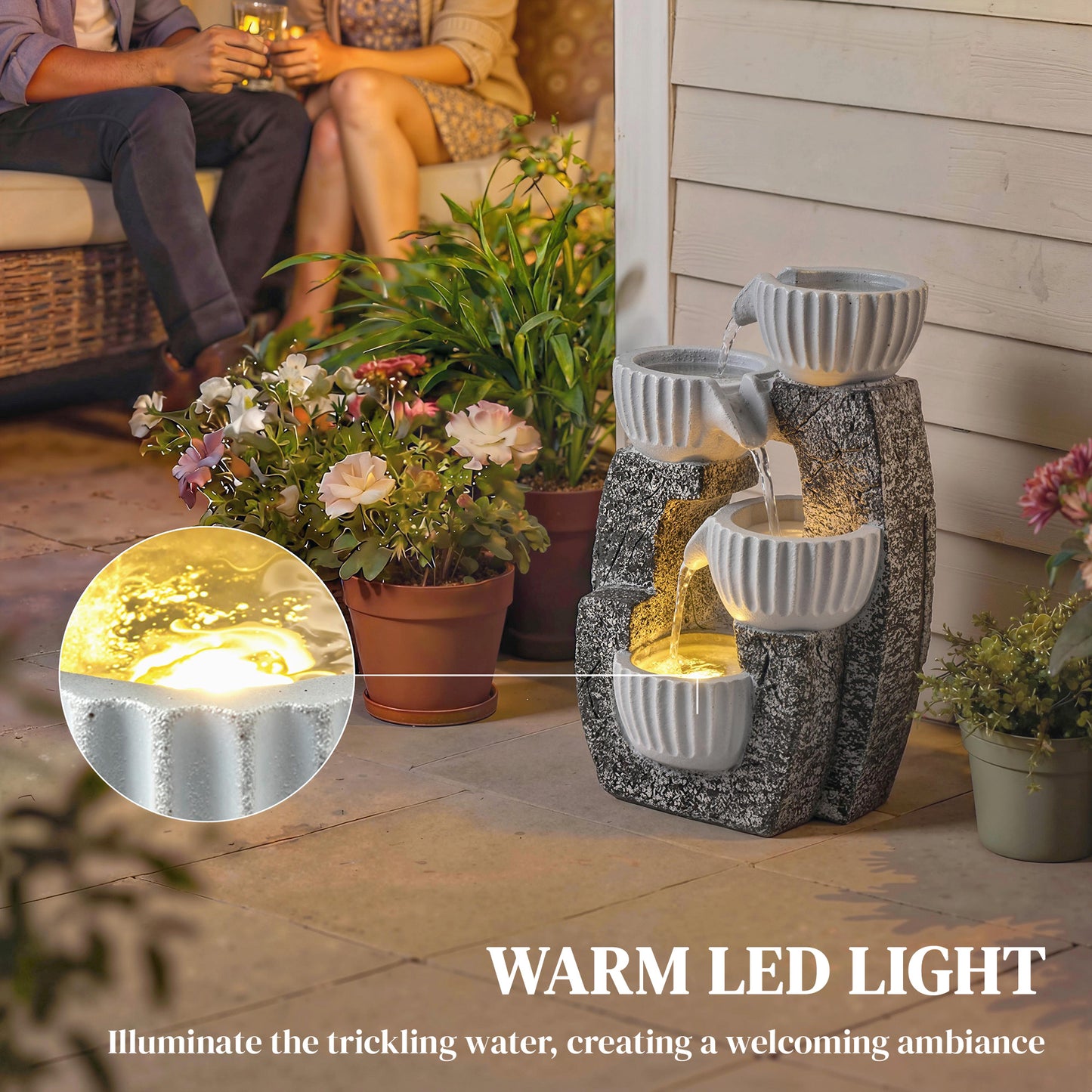 4-Tier Bowl Water Feature, Indoor Outdoor Garden Water Fountain