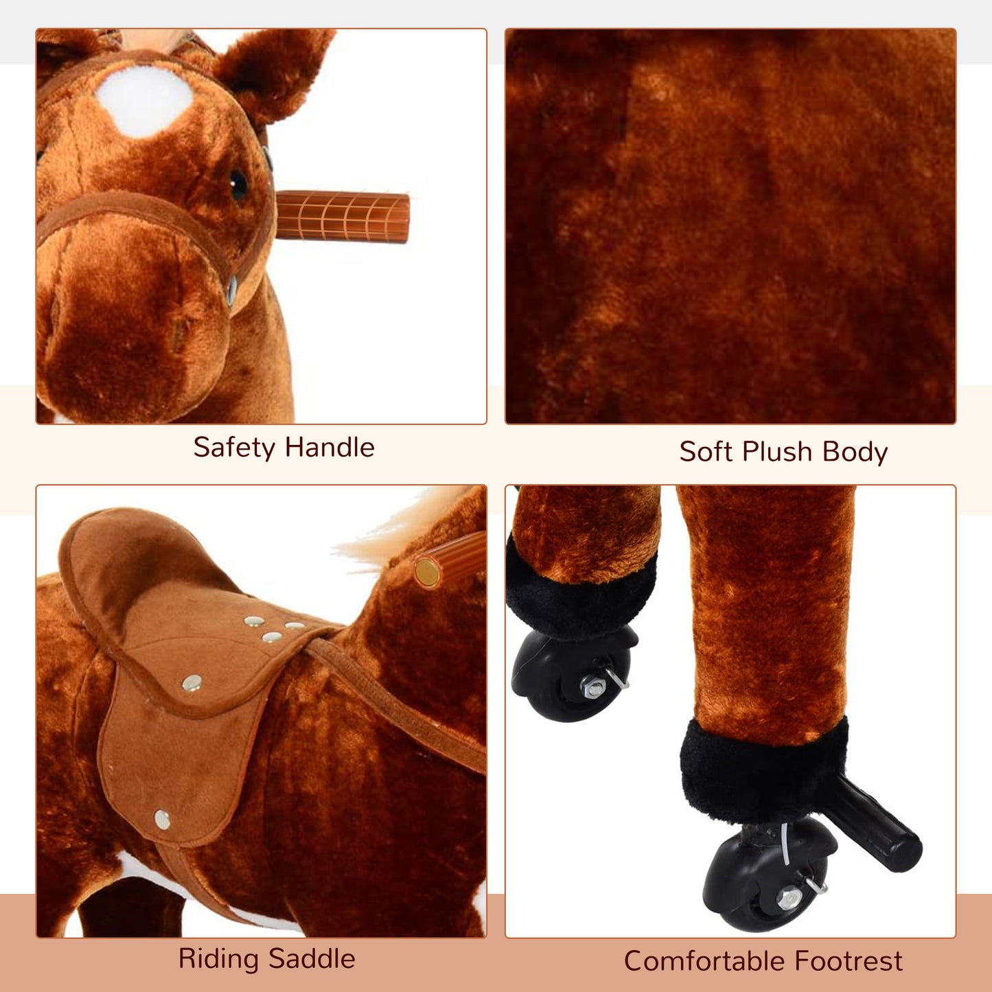 Plush Walking Horse Ride On Toy with Wheels