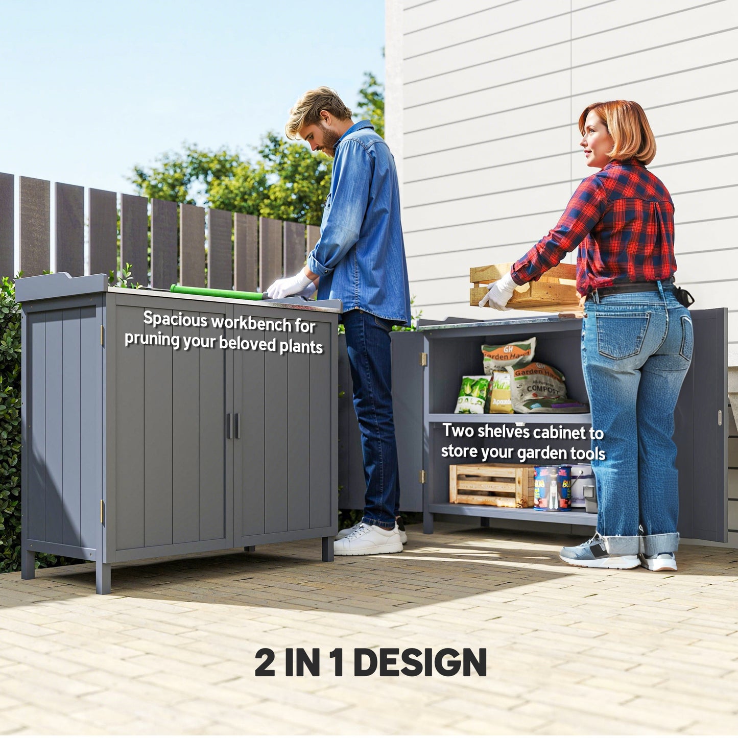 Wood Garden Storage Cabinet, Outdoor Tool Shed