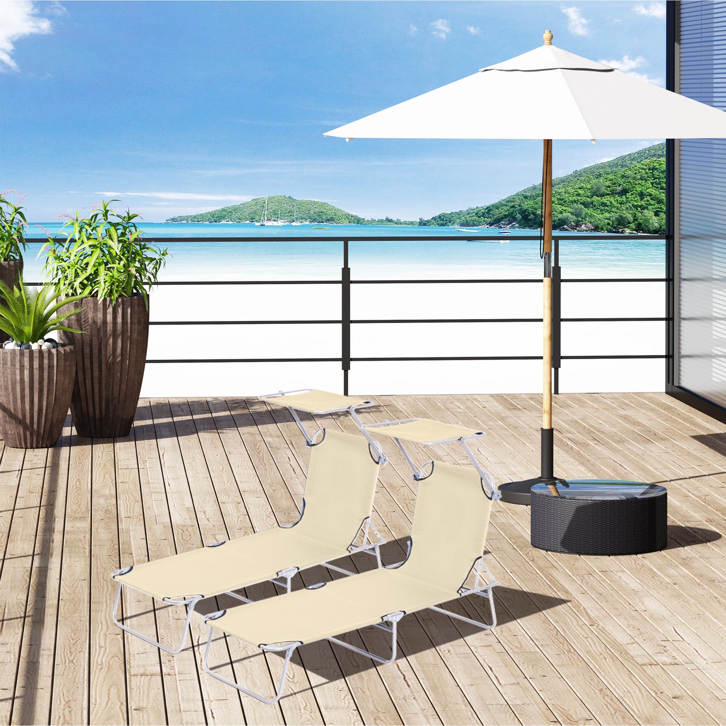 2 Pieces Outdoor Foldable Sun Lounger