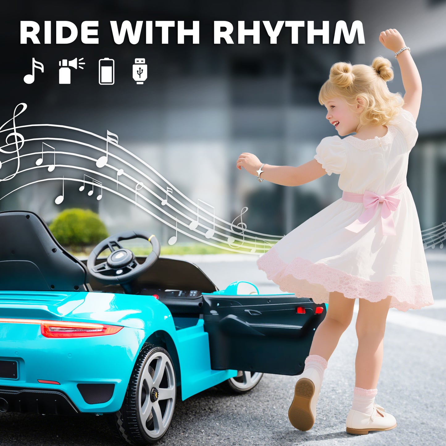 Kids Electric Car, 12V Licensed RUF GT Ride on Car with Suspension
