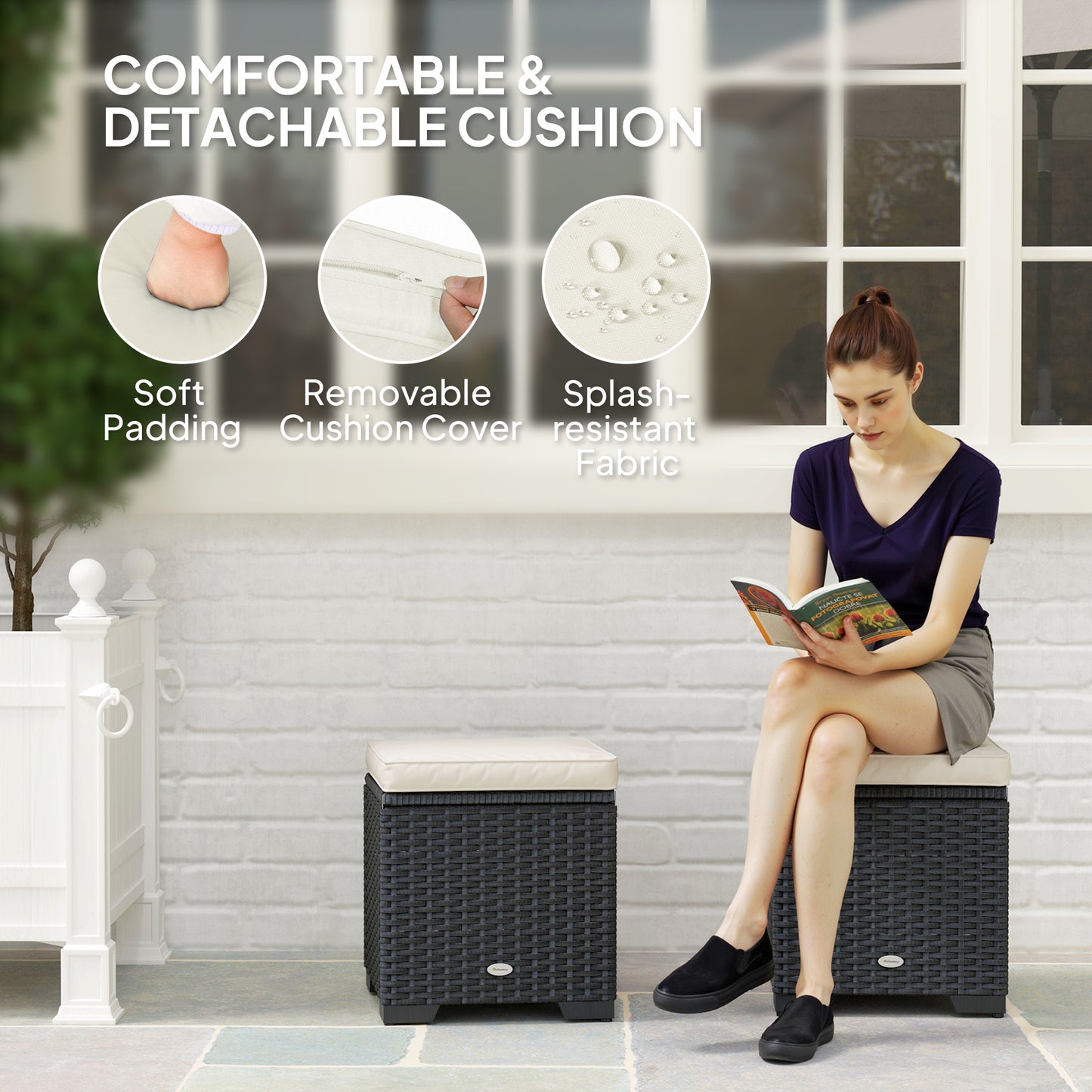 Set of 2 Rattan Storage Ottoman