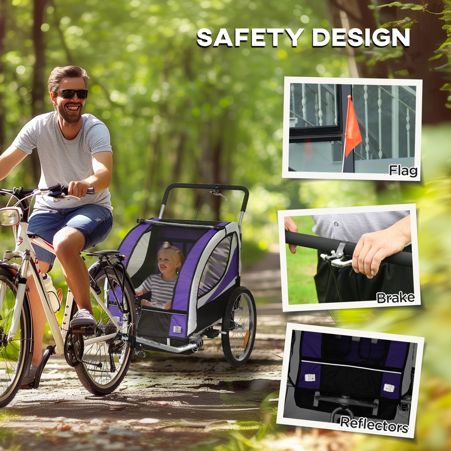 Baby Bike Trailer with 5 Point Harness, Steel Frame, Reflectors