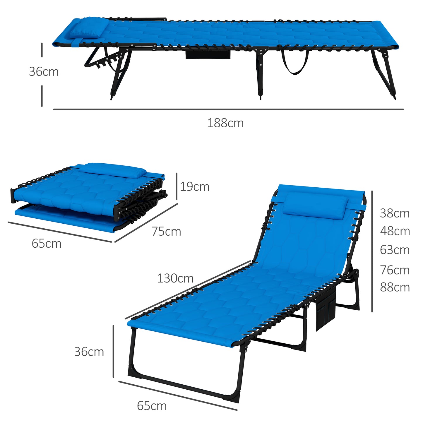 Set of Two Sun Loungers, with Five-Position Reclining Backs
