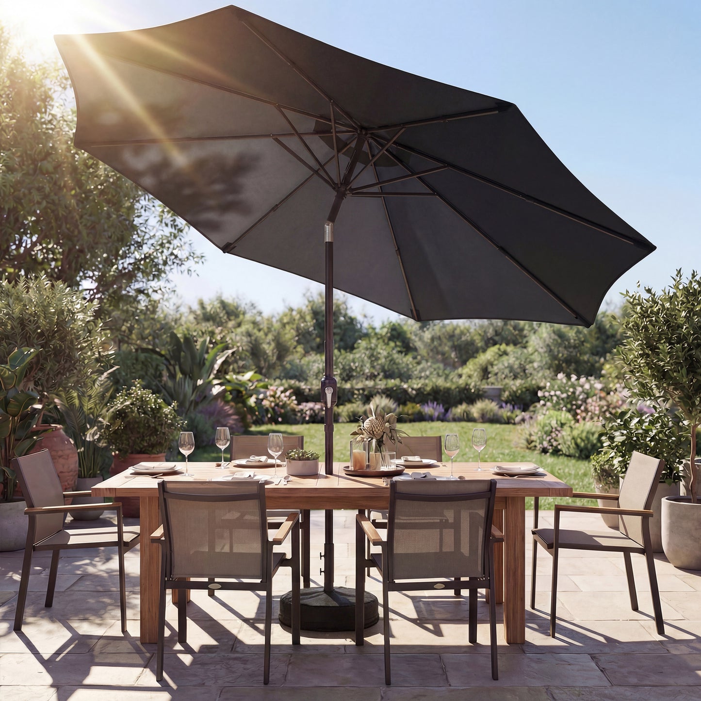 2.7 m Garden Parasol Umbrella with Cross Base and Sandbag