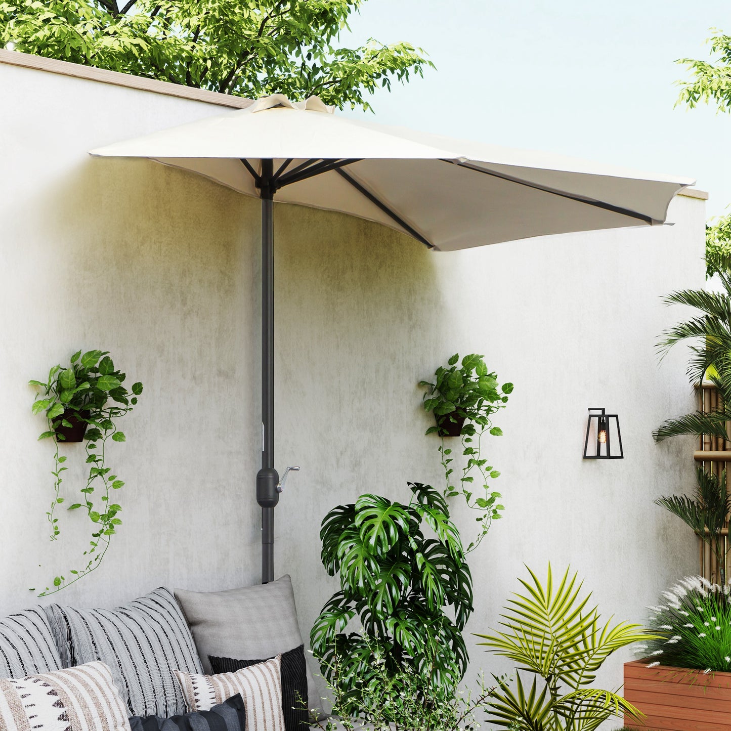 3(m) Half Parasol, Semi Round Umbrella with Metal Frame