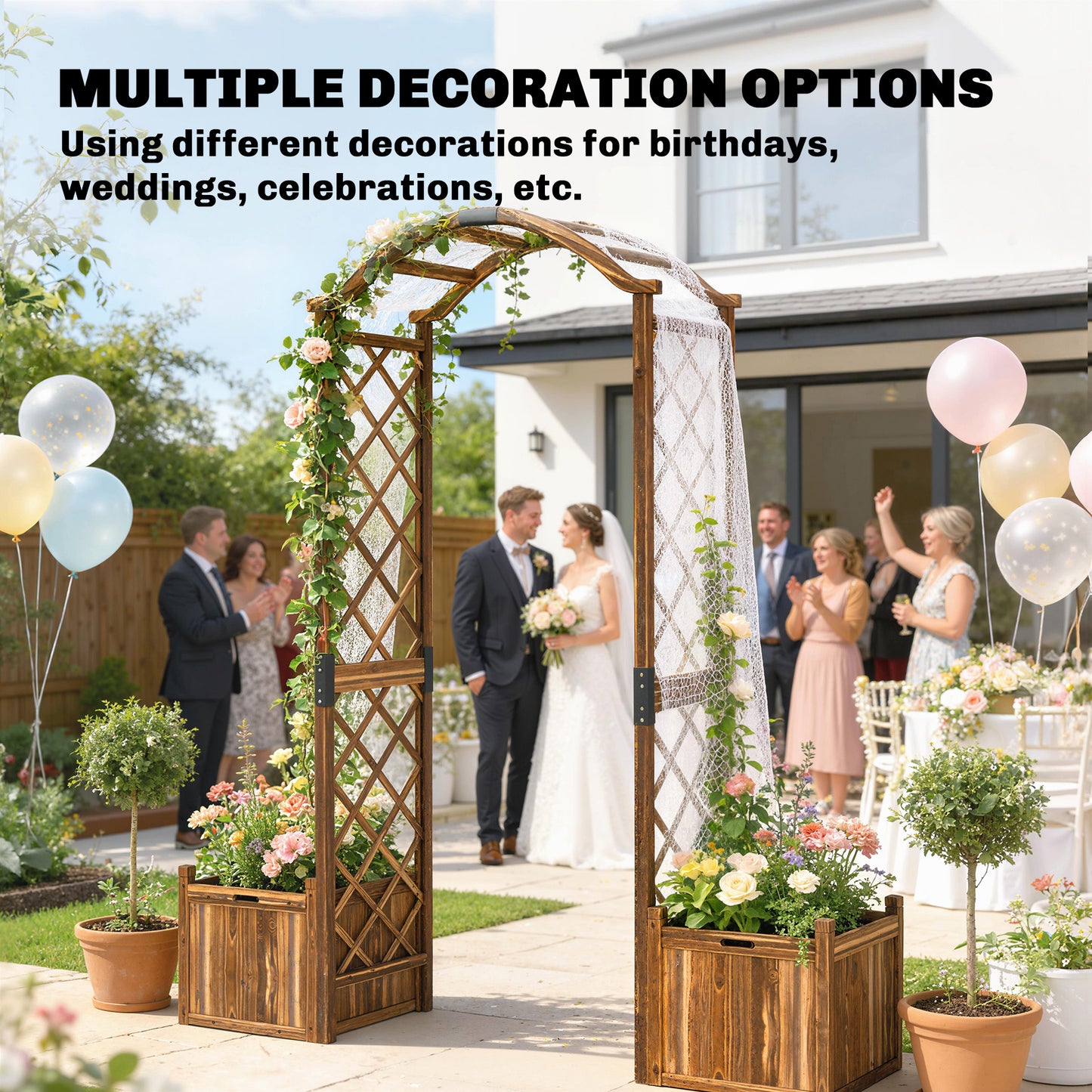 Wooden Garden Arch with 2 Planter Boxes