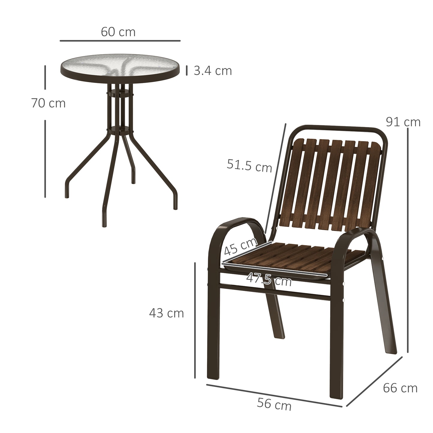 3 Pieces Patio Bistro Set with Stackable Chairs