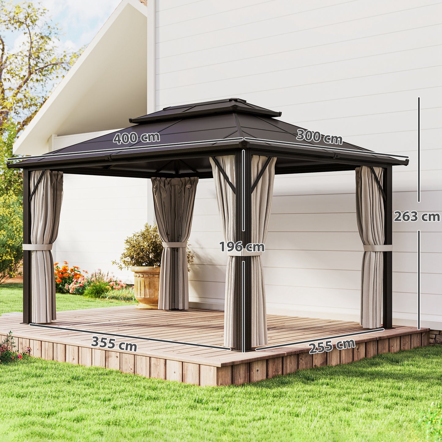 3 x 4m Hardtop Gazebo Canopy with UPF30+ Double Polycarbonate Roof