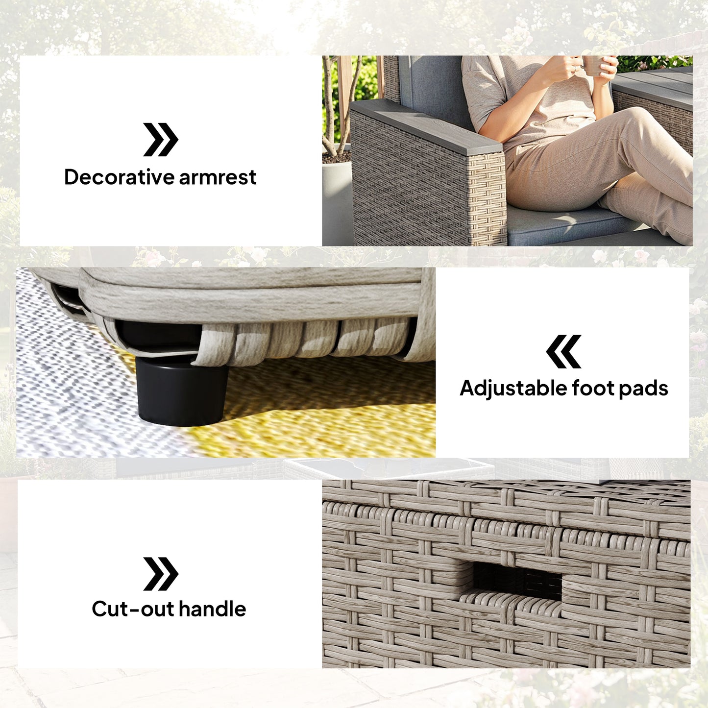 5 Piece Rattan Garden Furniture Set with Storage Table, Footstools