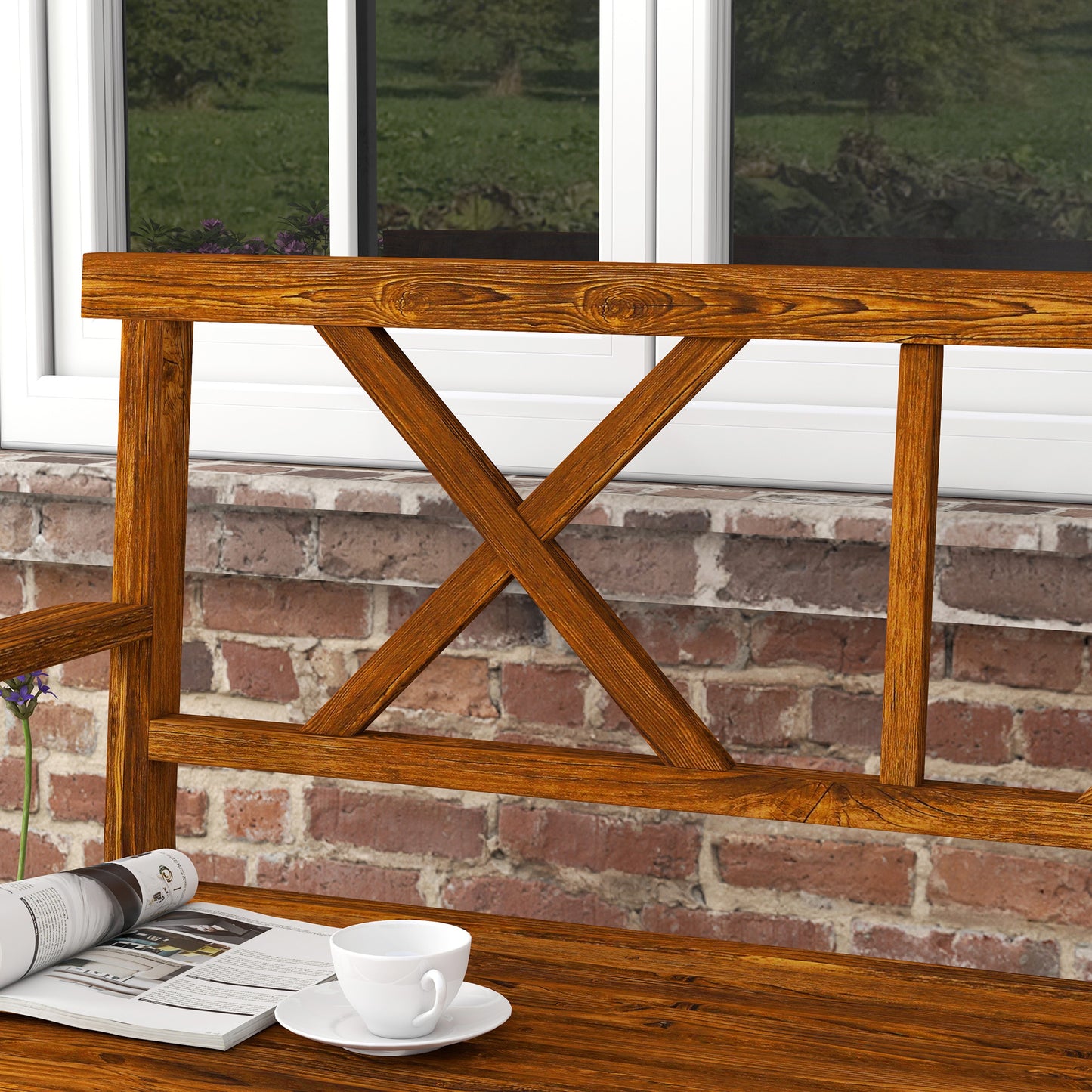 Two-Seater Fir Wood Bench, with Bottom Shelf
