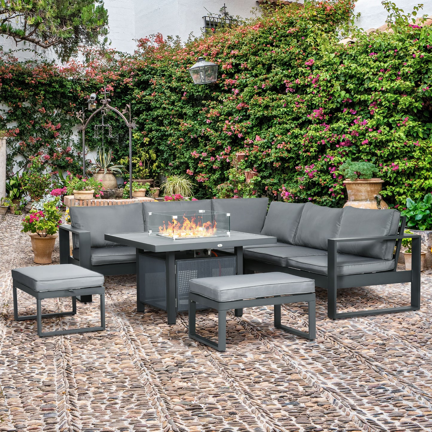 6-Piece Aluminium Garden Furniture Set with Fire Pit Table
