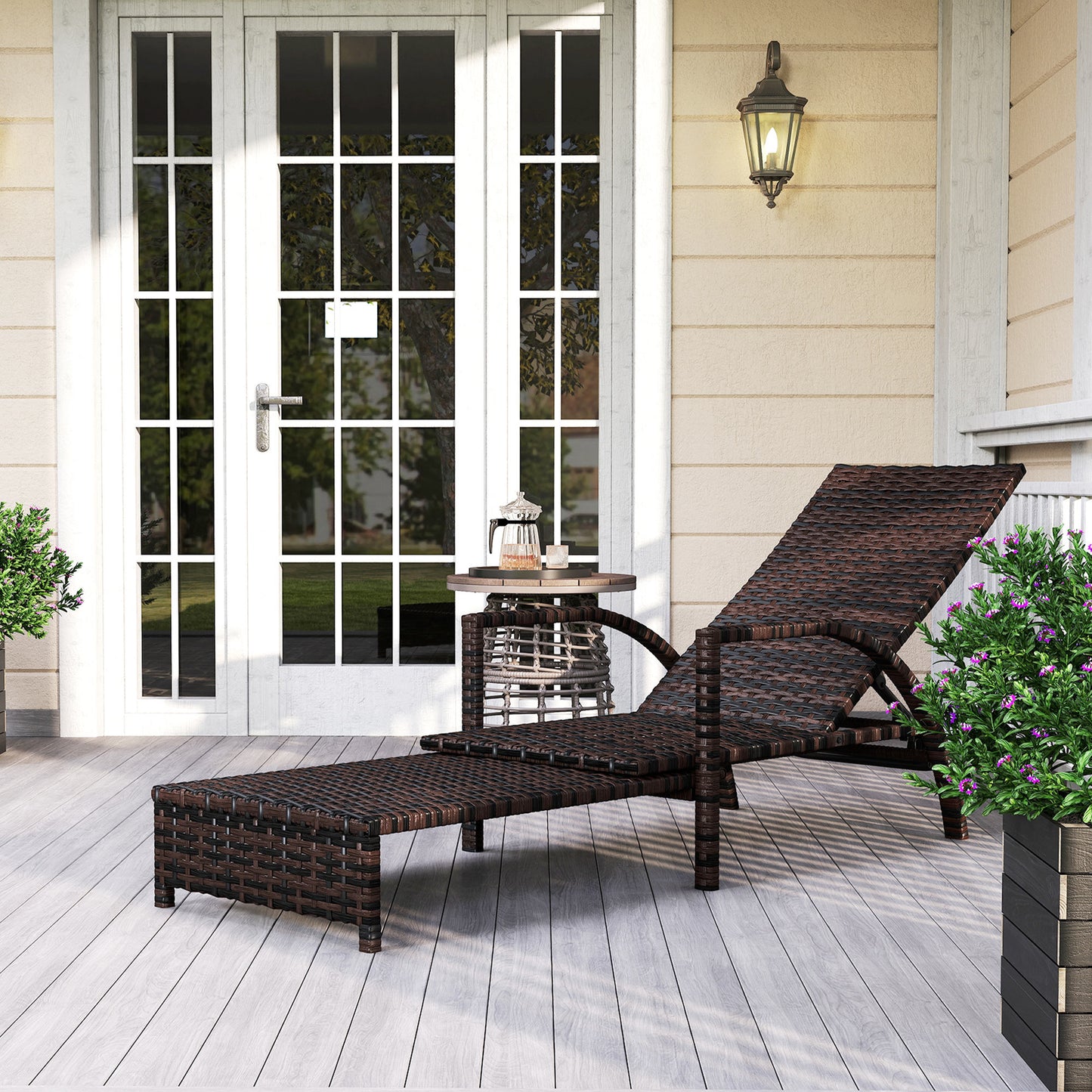Reclining Rattan Lounger, with Extending Footrest