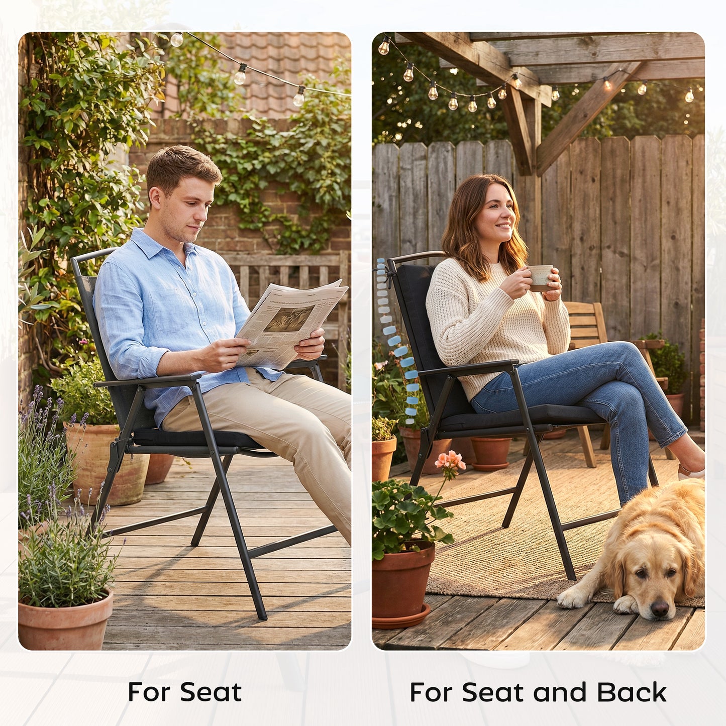 Outdoor Seat Cushions Set of 2 with Ties, Waterproof Garden Seat Pads