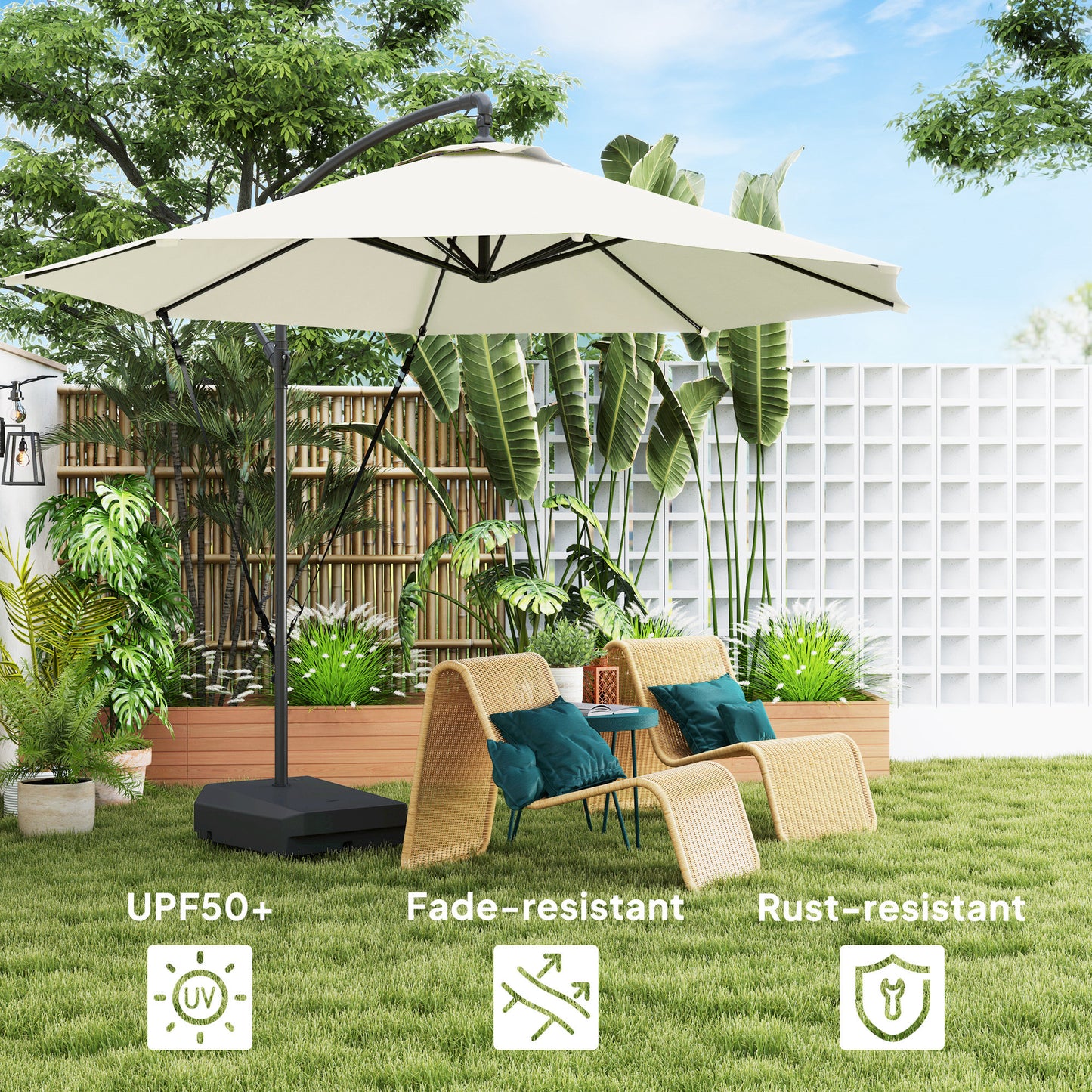 3(m) Garden Cantilever Parasol with Fillable Base up to 90kg