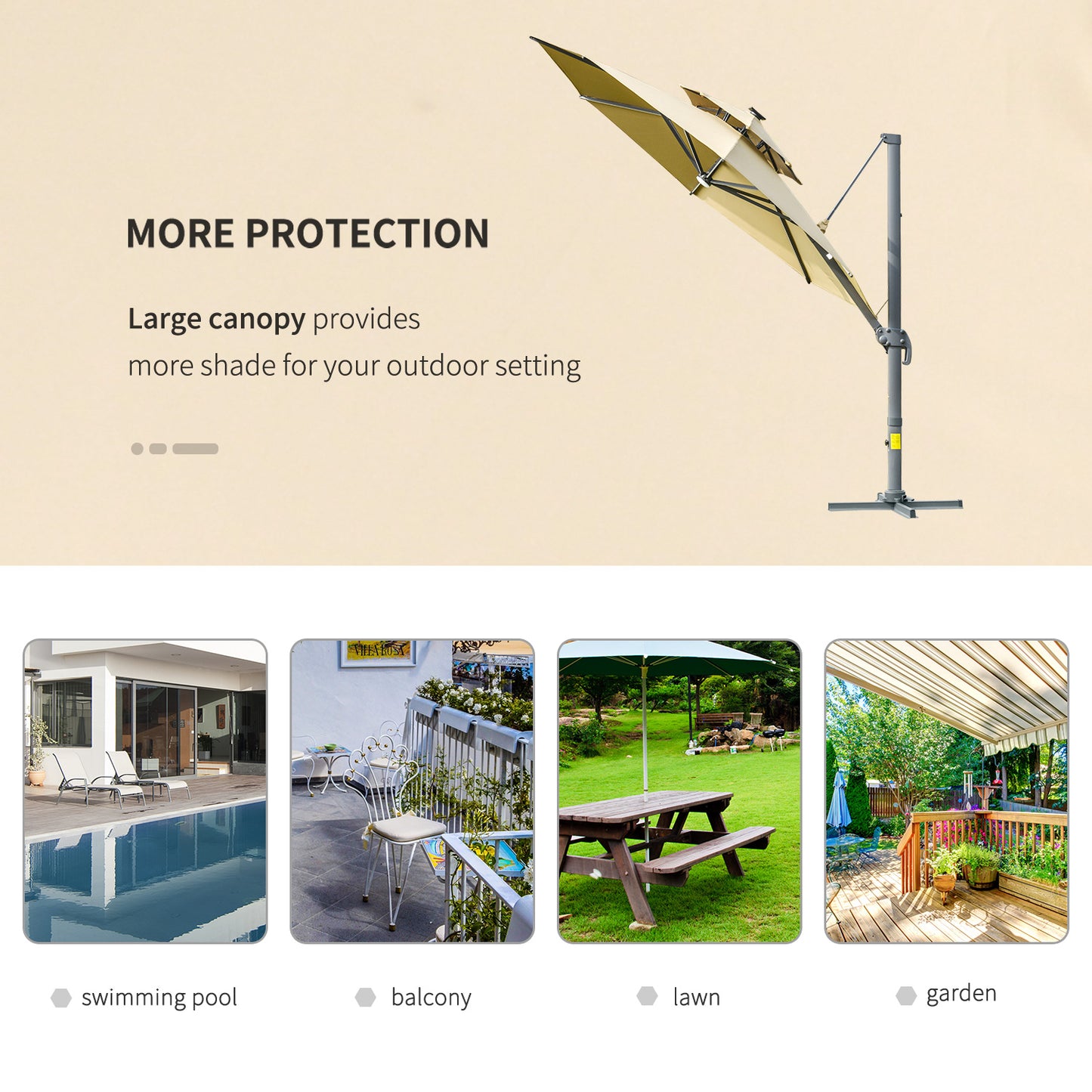 3m Cantilever Parasol with Solar Lights, Power Bank Base 360° Spin