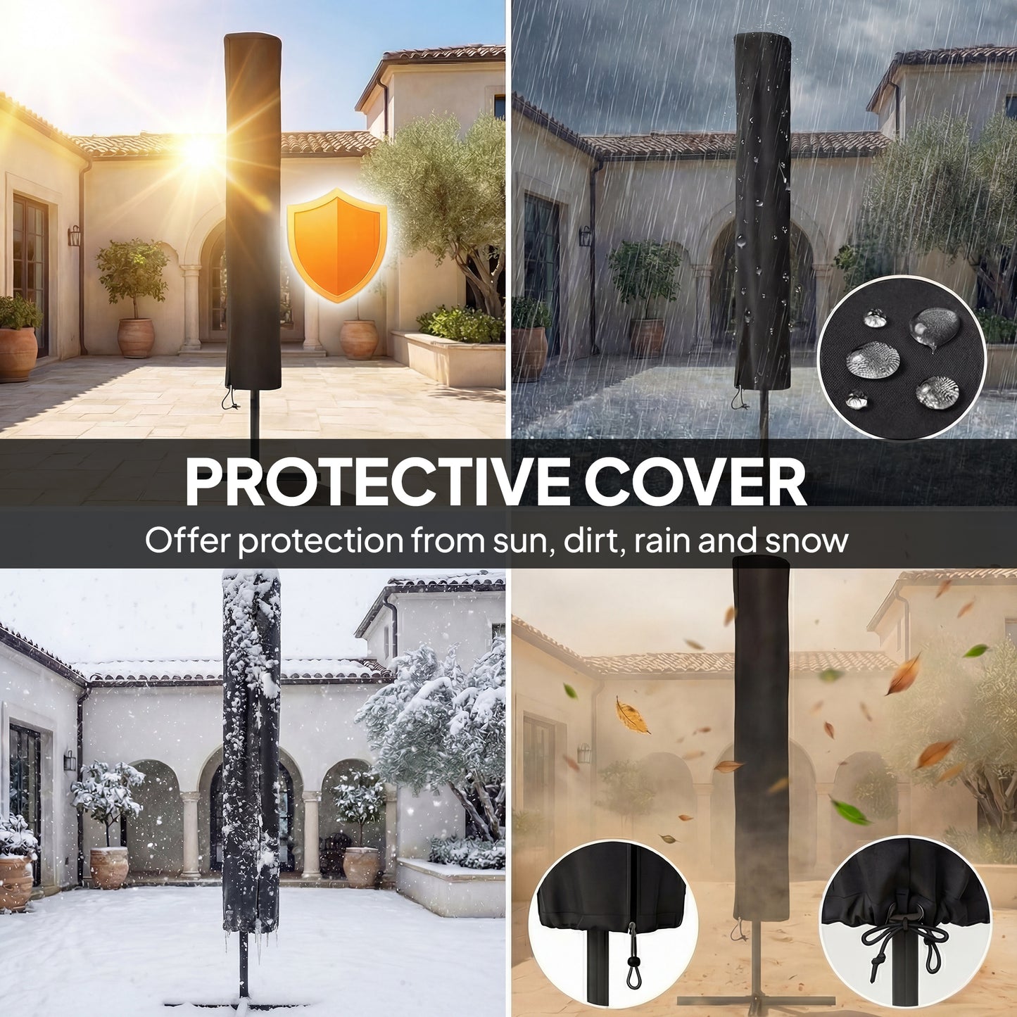 2.8 m Garden Parasol Umbrella with LED Solar Light, Parasol Cover