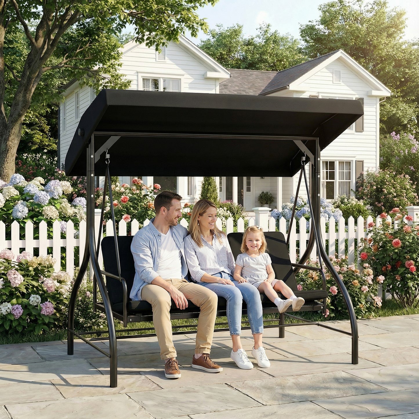 3 Seater Canopy Swing Chair, 2 in 1 Garden Swing Seat Bed