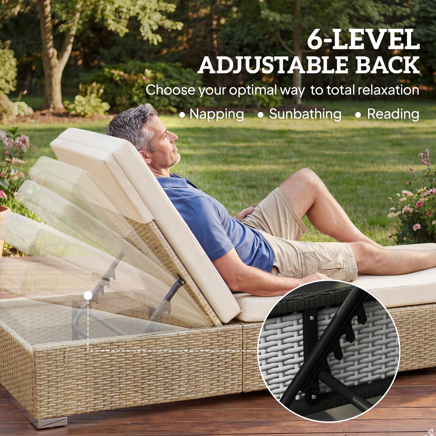 Rattan Sun Loungers Set of 2 with Side Table